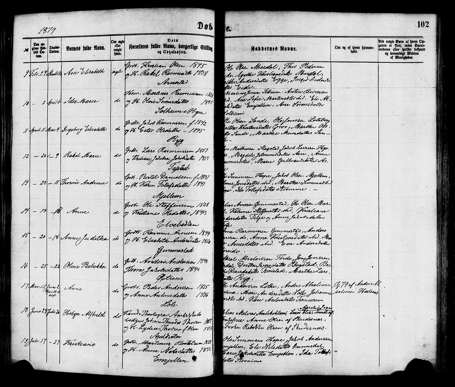 Gloppen sokneprestembete, AV/SAB-A-80101/H/Haa/Haaa/L0010: Parish register (official) no. A 10, 1871-1884, p. 102