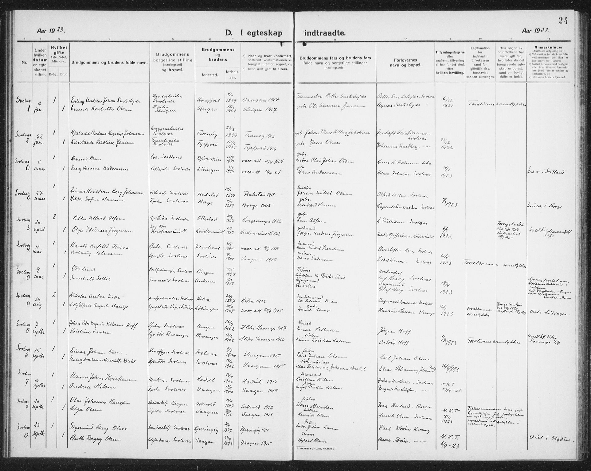 Ministerialprotokoller, klokkerbøker og fødselsregistre - Nordland, SAT/A-1459/874/L1082: Parish register (copy) no. 874C11, 1920-1939, p. 24