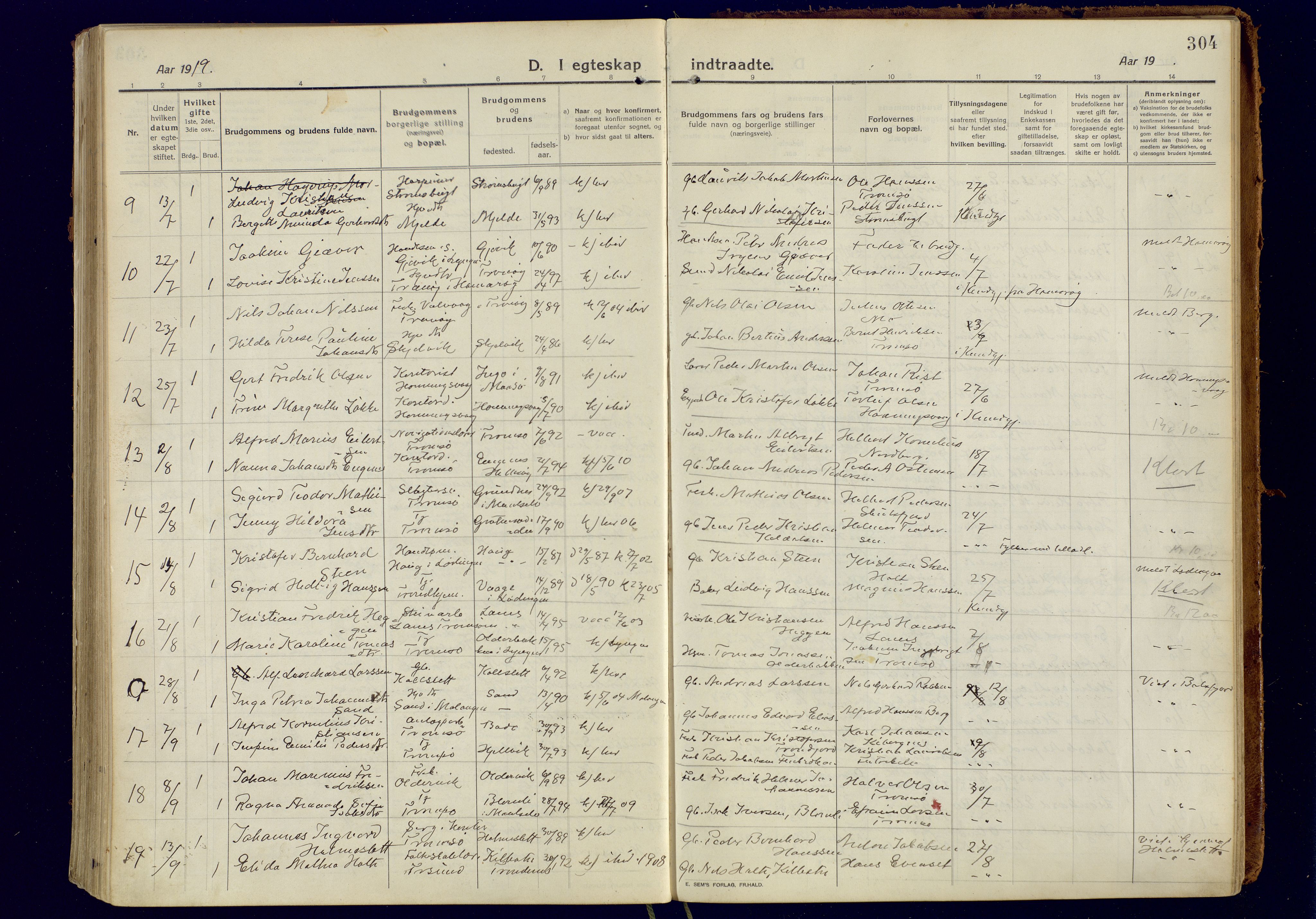 Tromsøysund sokneprestkontor, AV/SATØ-S-1304/G/Ga/L0008kirke: Parish register (official) no. 8, 1914-1922, p. 304