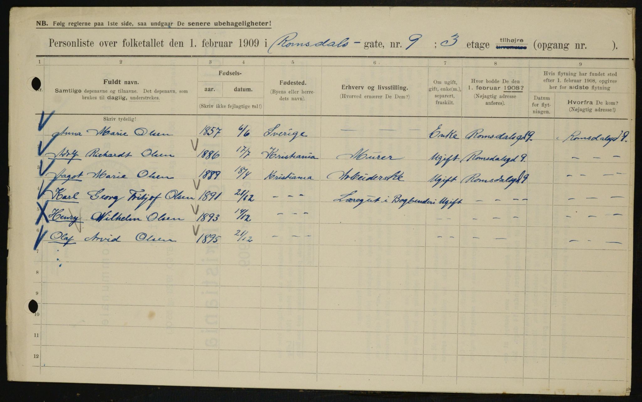 OBA, Municipal Census 1909 for Kristiania, 1909, p. 75523