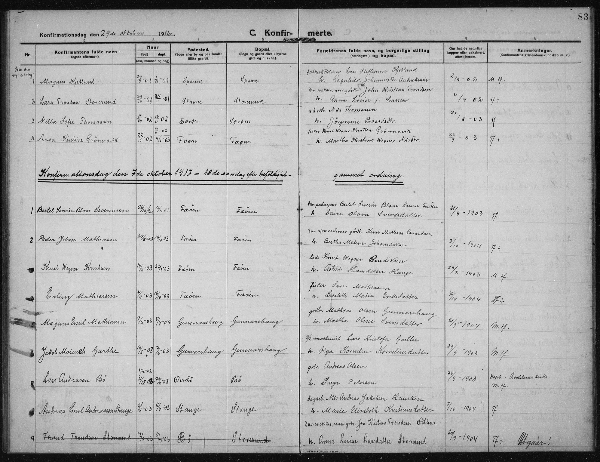 Torvastad sokneprestkontor, AV/SAST-A -101857/H/Ha/Haa/L0019: Parish register (official) no. A 18, 1912-1920, p. 83