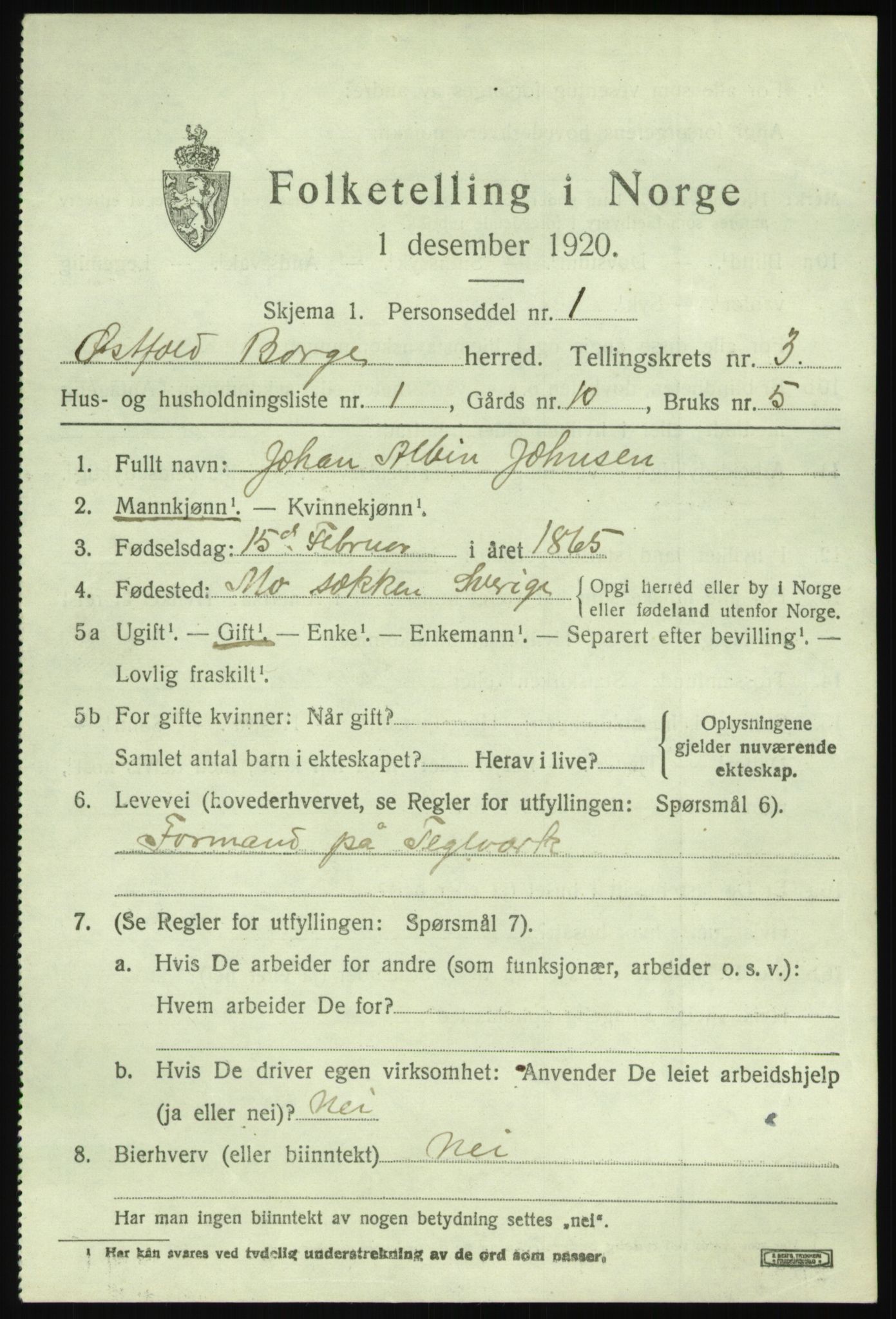 SAO, 1920 census for Borge, 1920, p. 3235