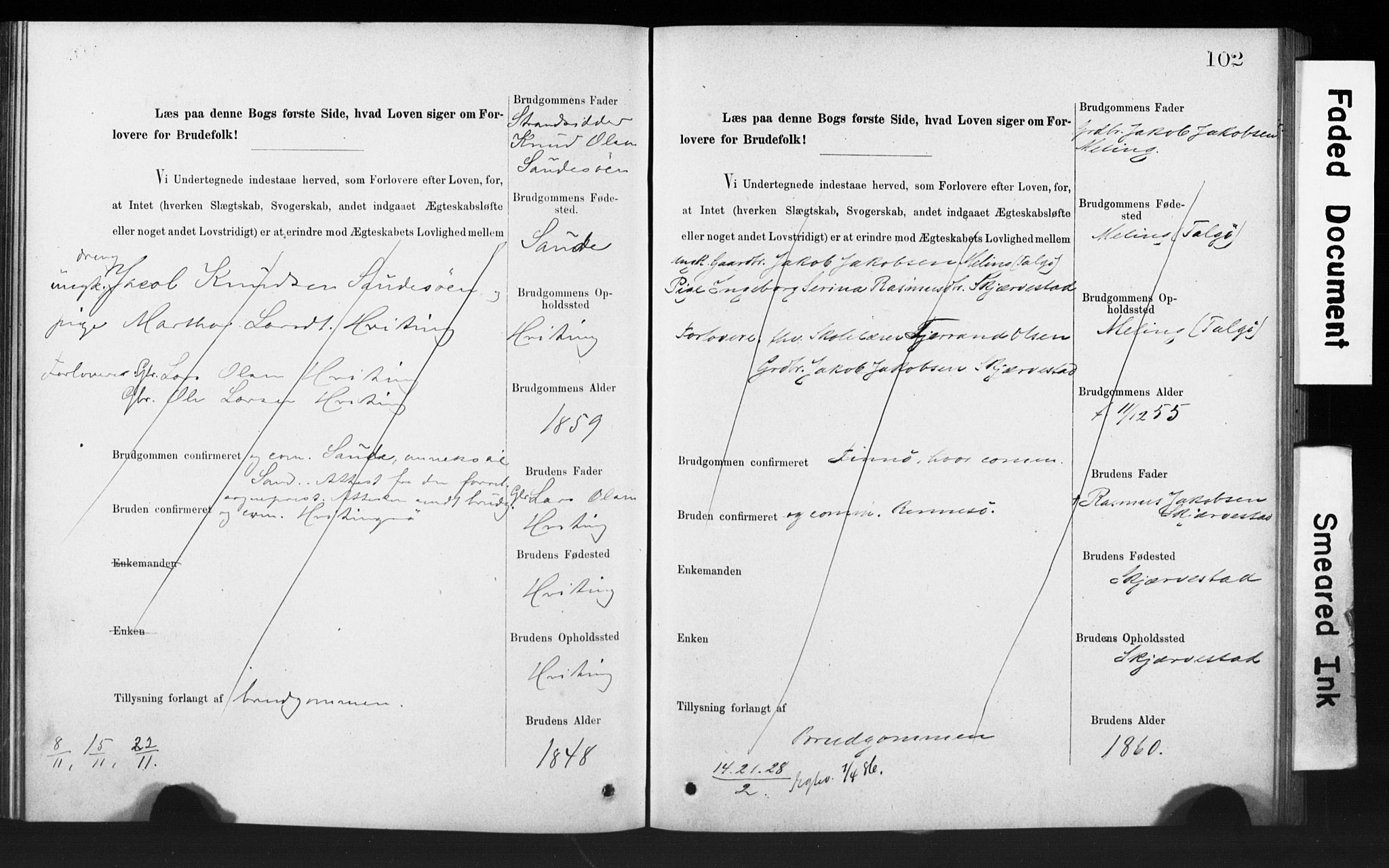 Rennesøy sokneprestkontor, SAST/A -101827/I/Ie/L0001: Banns register no. 1, 1873-1898, p. 102