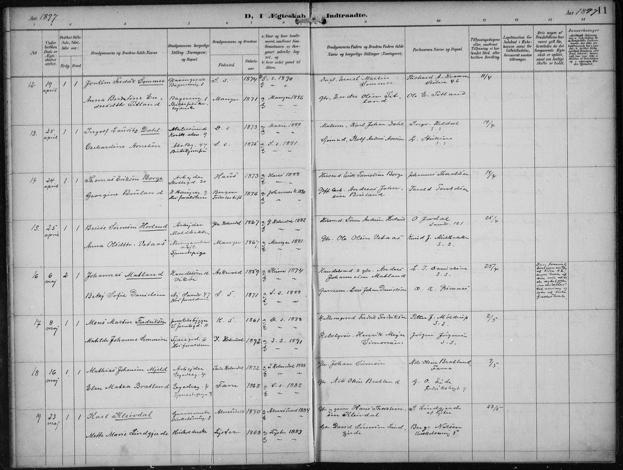 Sandviken Sokneprestembete, AV/SAB-A-77601/H/Ha/L0014: Parish register (official) no. D 1, 1896-1911, p. 11