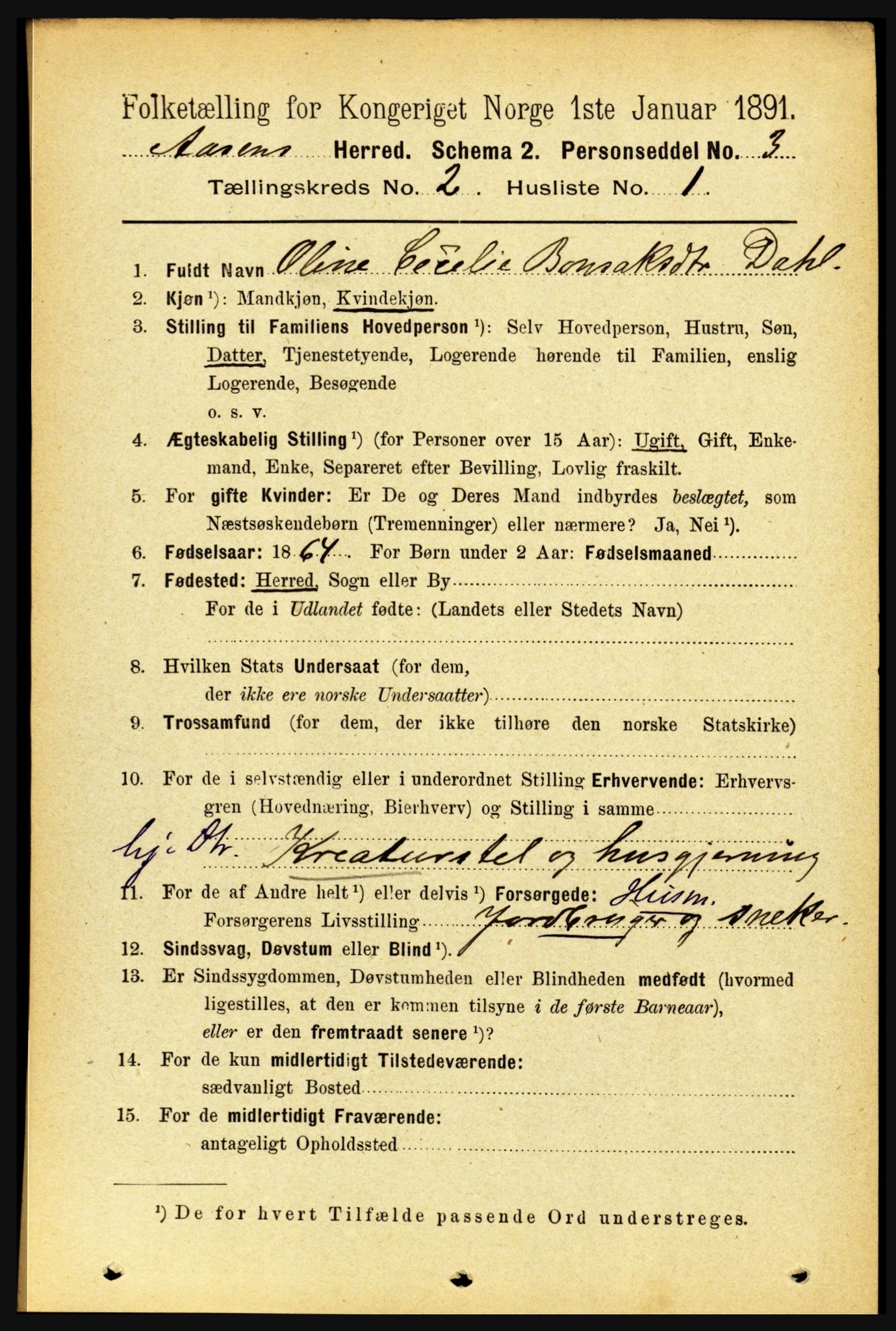 RA, 1891 census for 1716 Åsen, 1891, p. 608