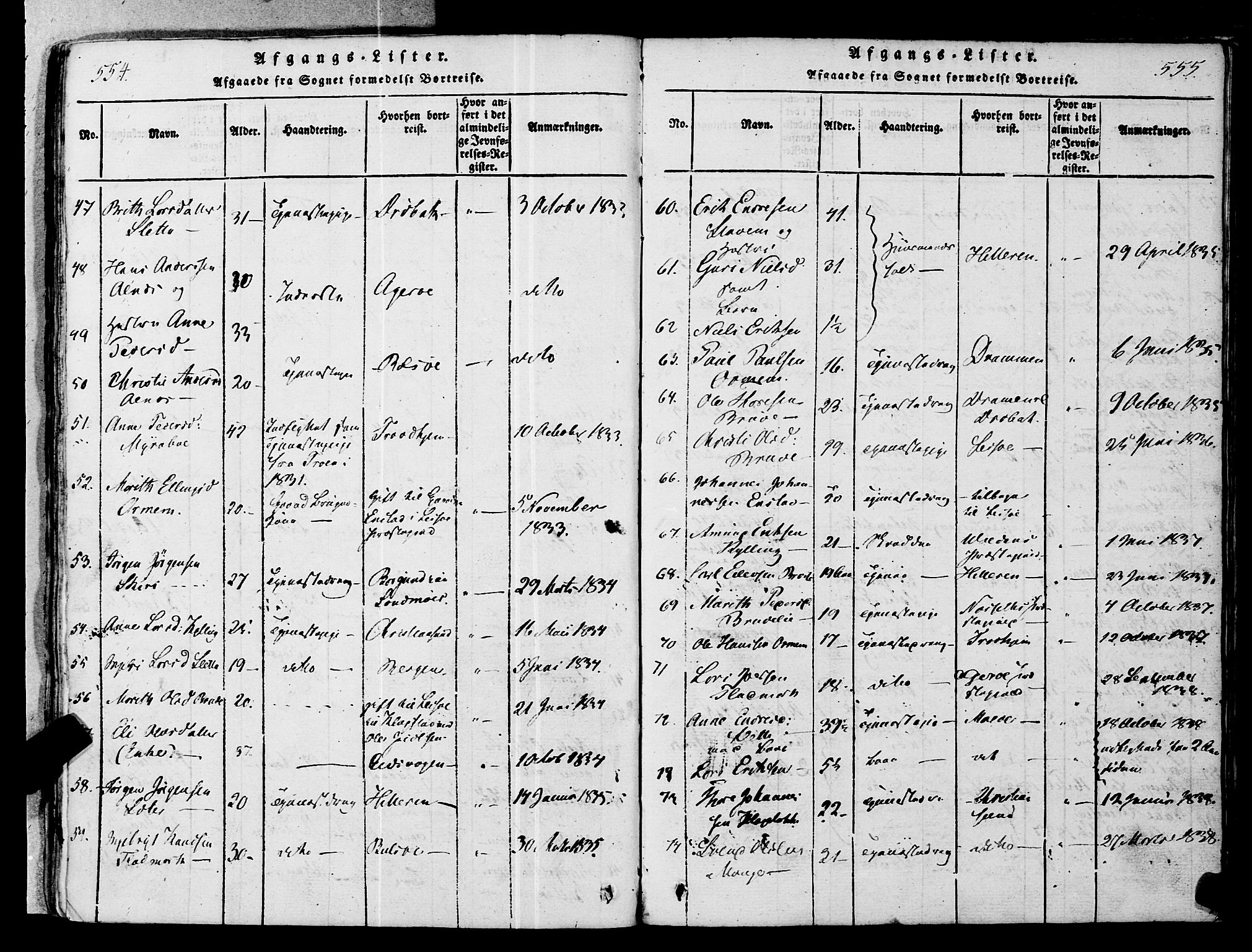 Ministerialprotokoller, klokkerbøker og fødselsregistre - Møre og Romsdal, SAT/A-1454/546/L0593: Parish register (official) no. 546A01, 1818-1853, p. 554-555