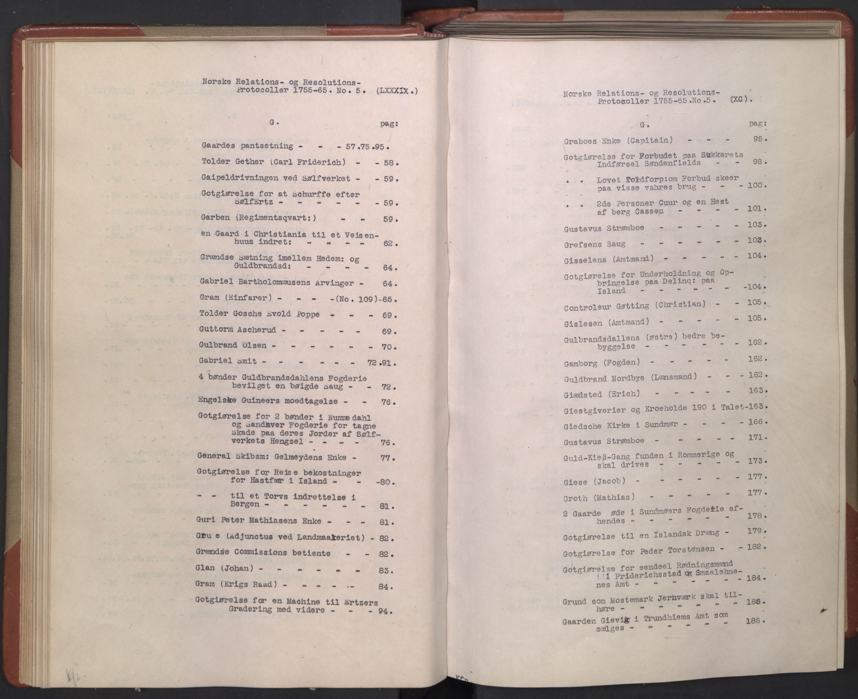 Avskriftsamlingen, AV/RA-EA-4022/F/Fb/L0119: Registratur over norske Relasjons- og  resolusjonsprotokoller, 1755-1765, p. 48