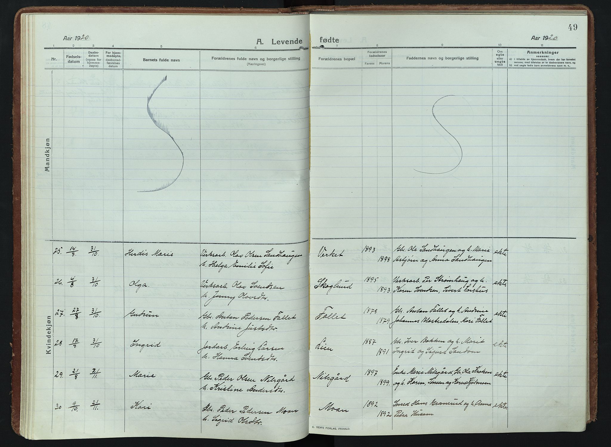 Alvdal prestekontor, AV/SAH-PREST-060/H/Ha/Haa/L0005: Parish register (official) no. 5, 1913-1930, p. 49