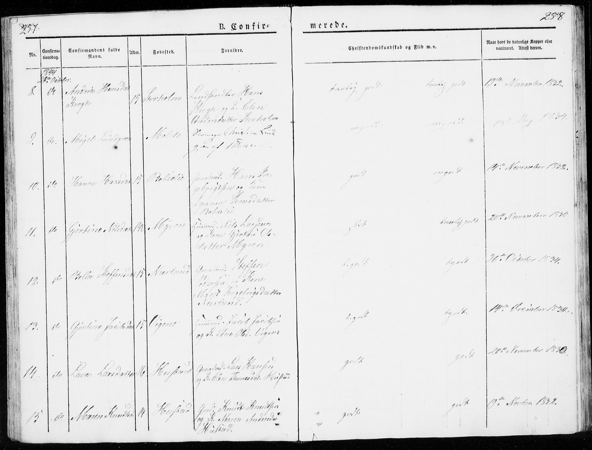 Ministerialprotokoller, klokkerbøker og fødselsregistre - Møre og Romsdal, AV/SAT-A-1454/566/L0766: Parish register (official) no. 566A05, 1842-1851, p. 257-258