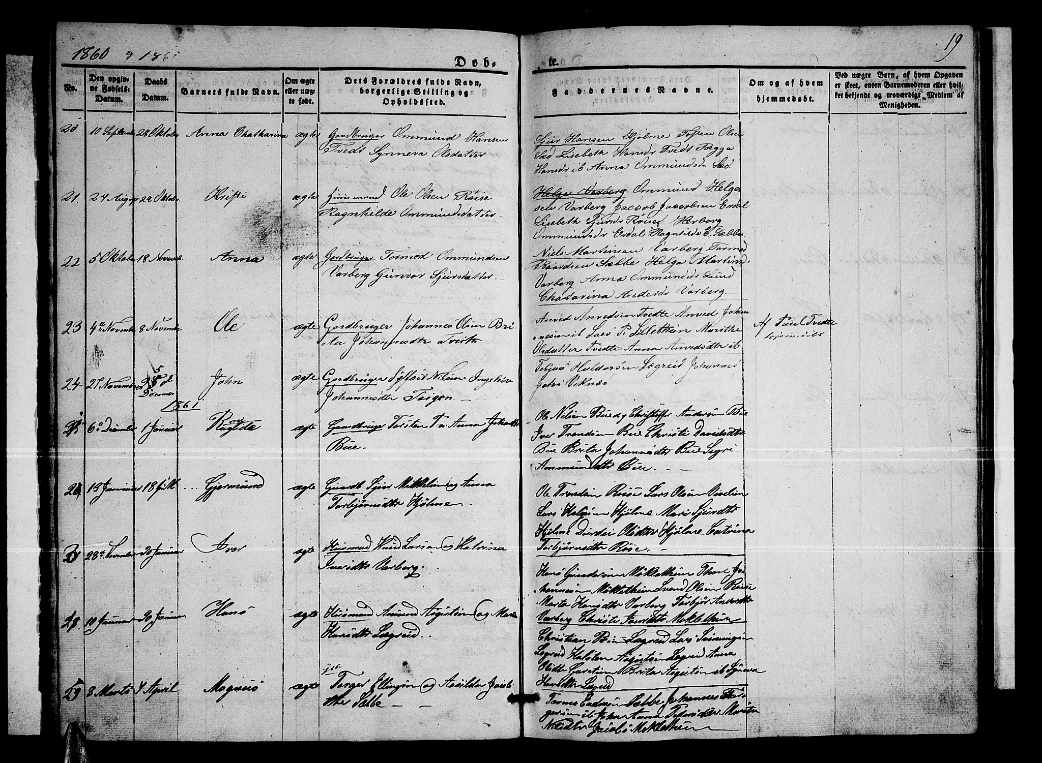 Ullensvang sokneprestembete, SAB/A-78701/H/Hab: Parish register (copy) no. C 1, 1855-1871, p. 19