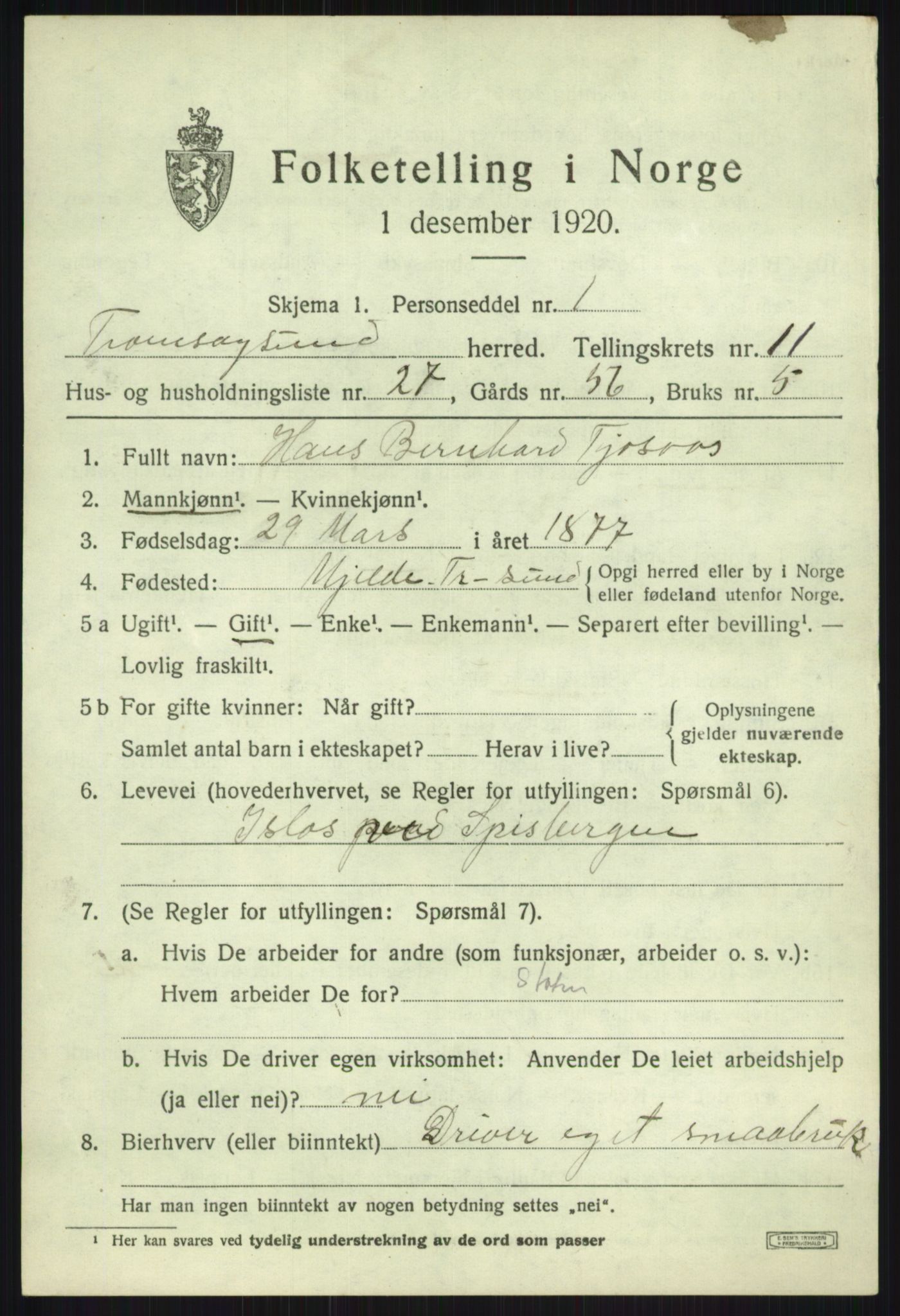 SATØ, 1920 census for Tromsøysund, 1920, p. 7538