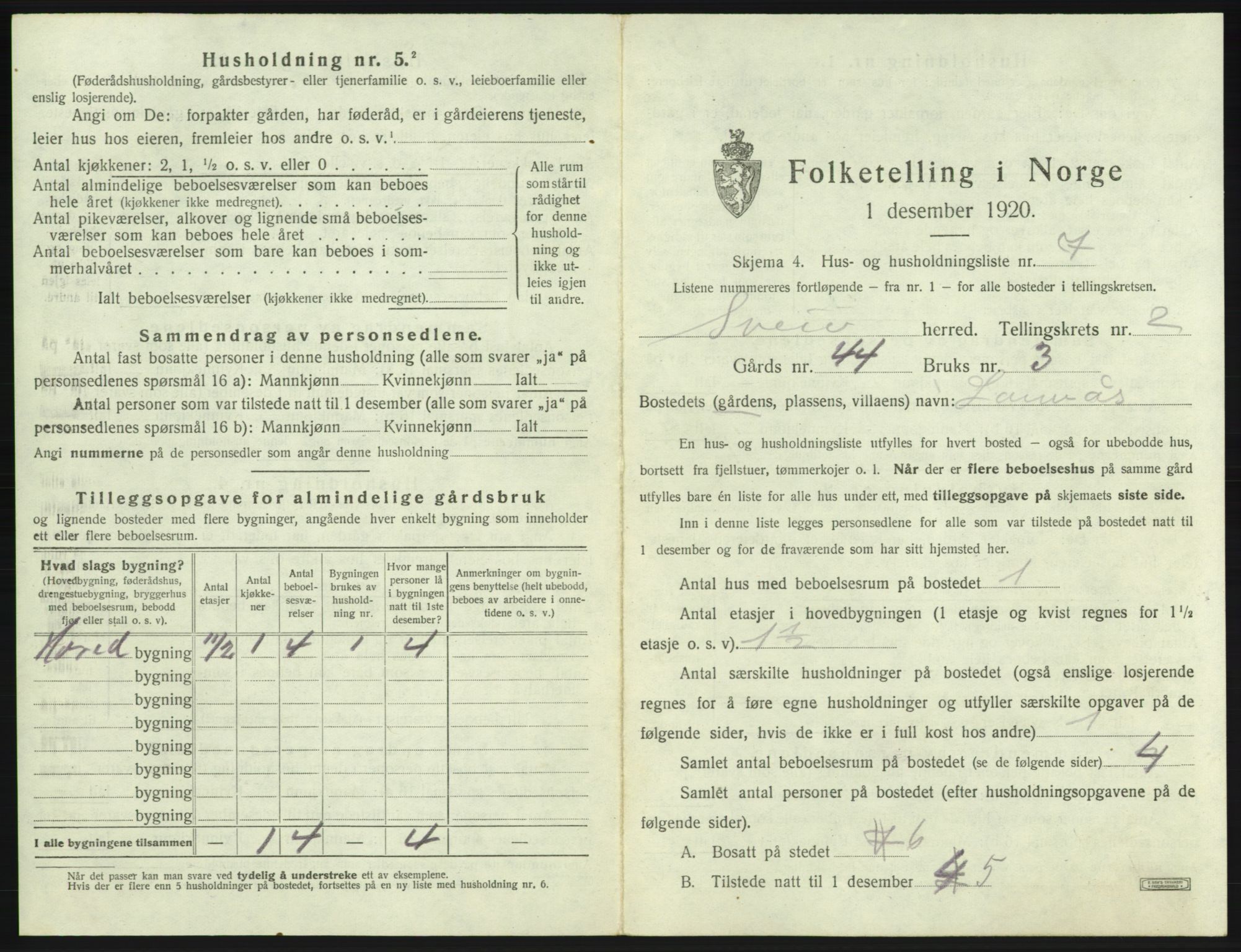 SAB, 1920 census for Sveio, 1920, p. 129