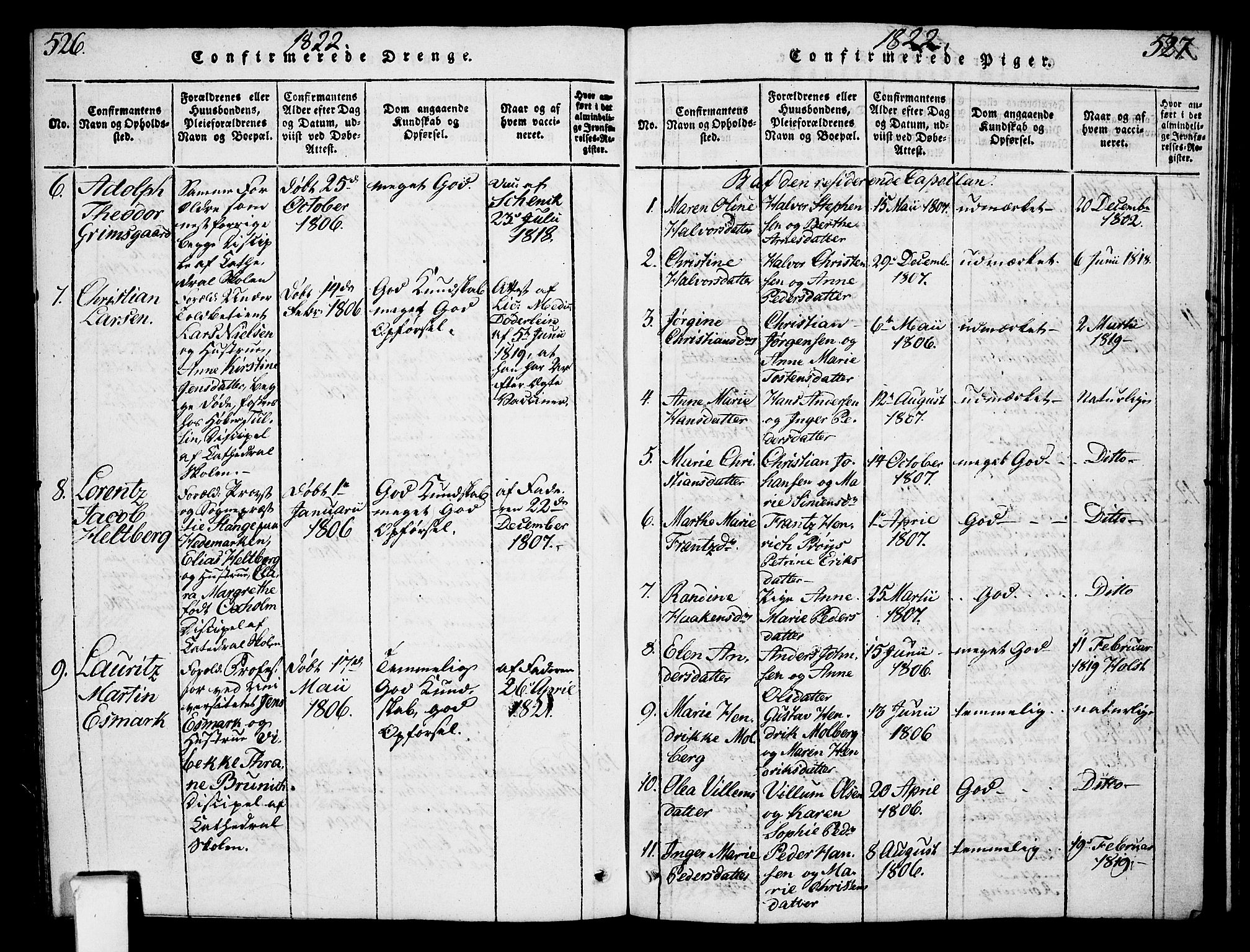 Oslo domkirke Kirkebøker, SAO/A-10752/F/Fa/L0007: Parish register (official) no. 7, 1817-1824, p. 526-527