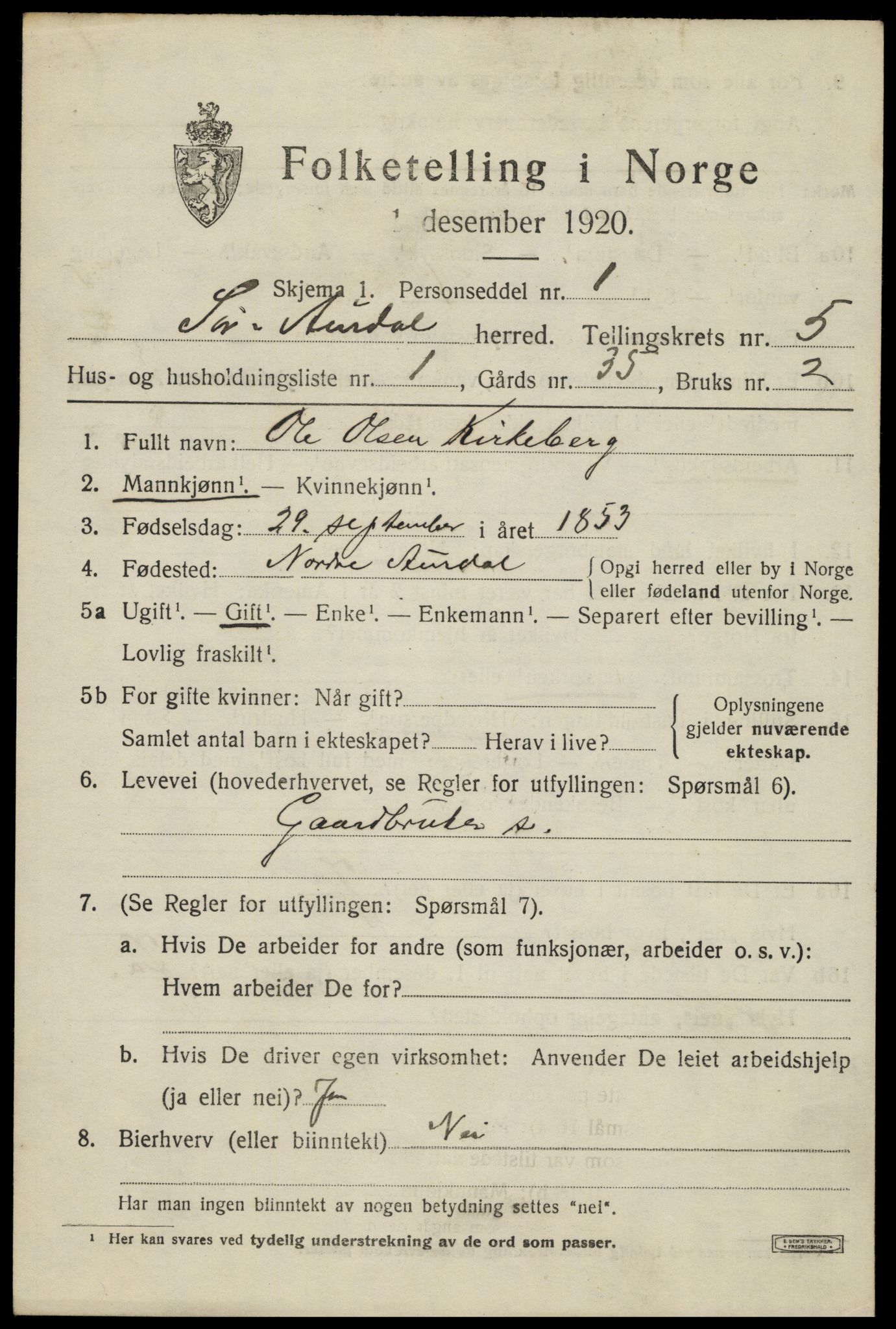 SAH, 1920 census for Sør-Aurdal, 1920, p. 2745