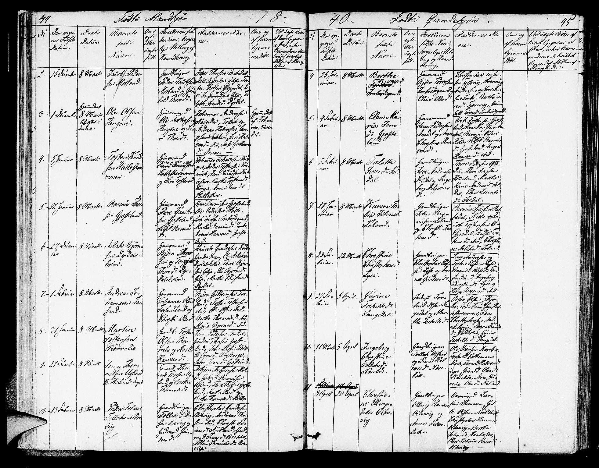 Strand sokneprestkontor, AV/SAST-A-101828/H/Ha/Haa/L0005: Parish register (official) no. A 5, 1833-1854, p. 44-45