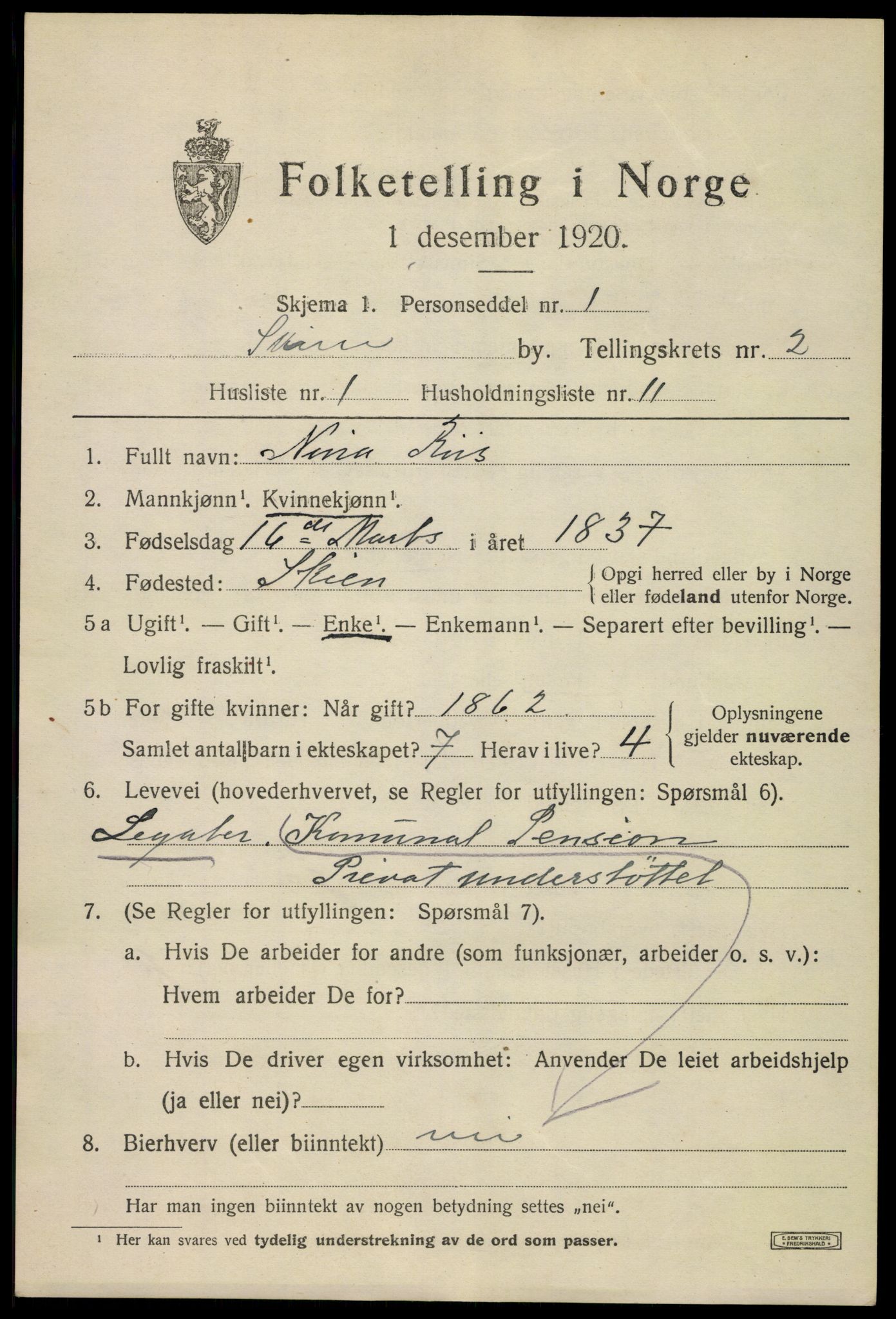 SAKO, 1920 census for Skien, 1920, p. 13550