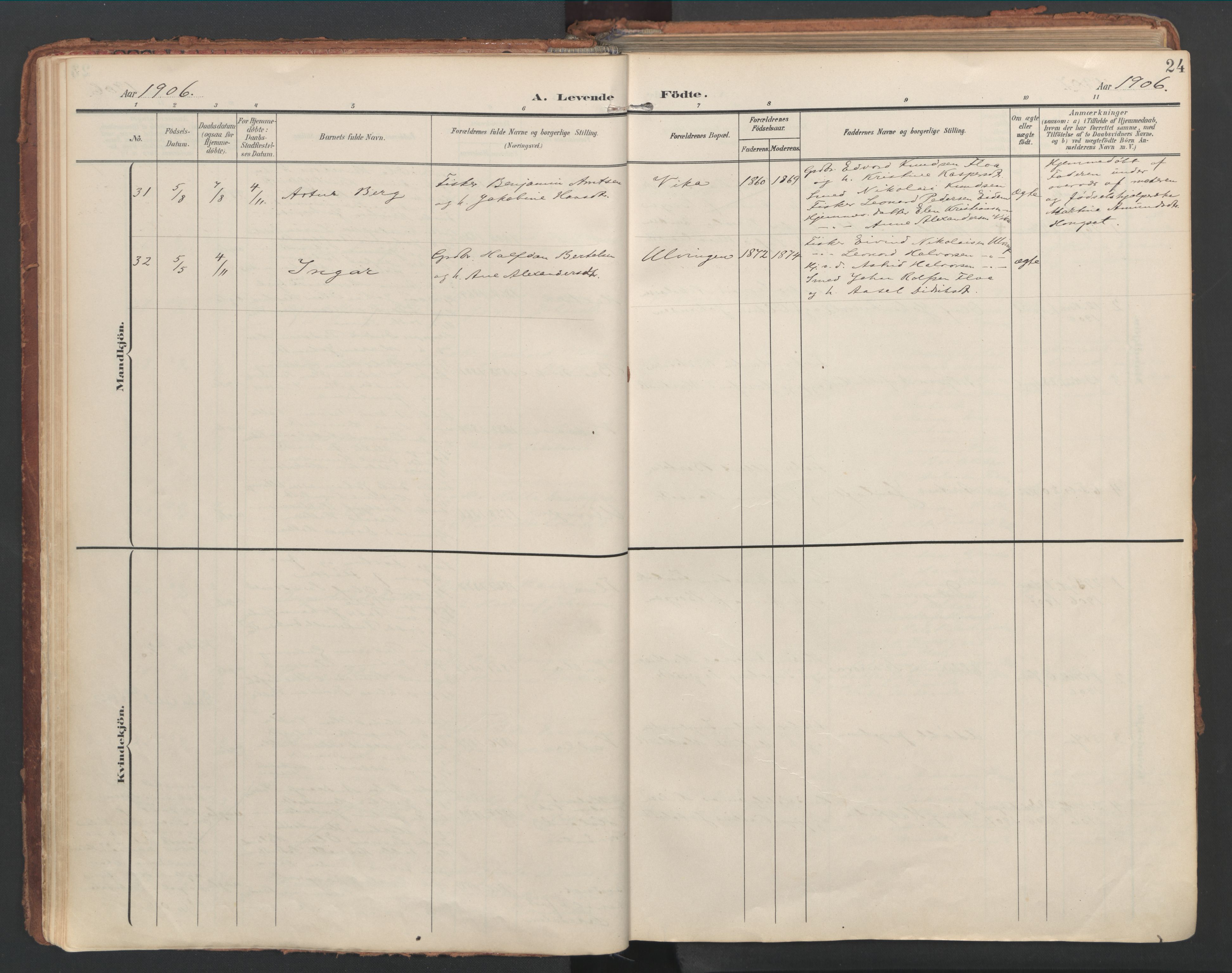 Ministerialprotokoller, klokkerbøker og fødselsregistre - Nordland, AV/SAT-A-1459/816/L0250: Parish register (official) no. 816A16, 1903-1923, p. 24