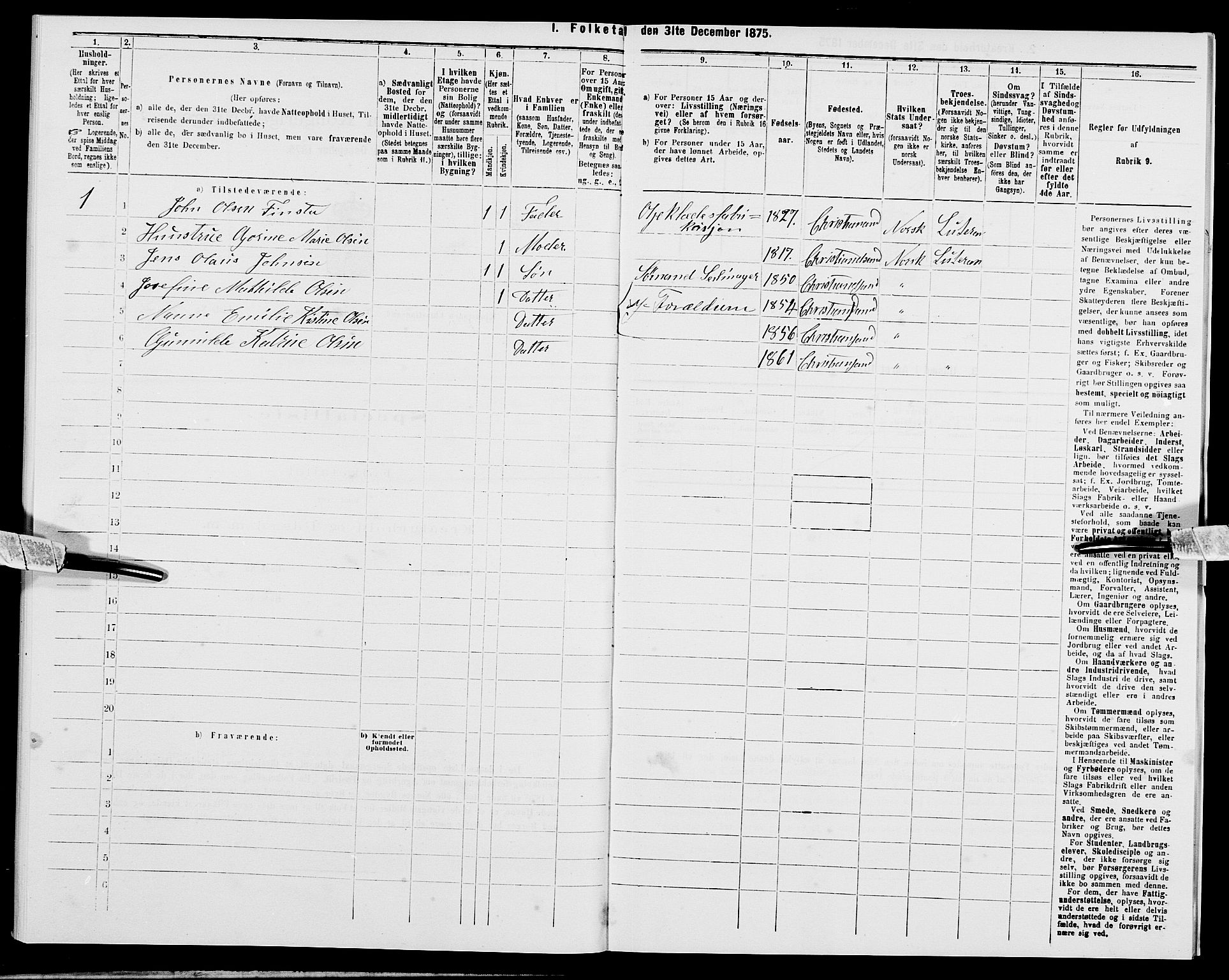 SAK, 1875 census for 1001P Kristiansand, 1875, p. 914