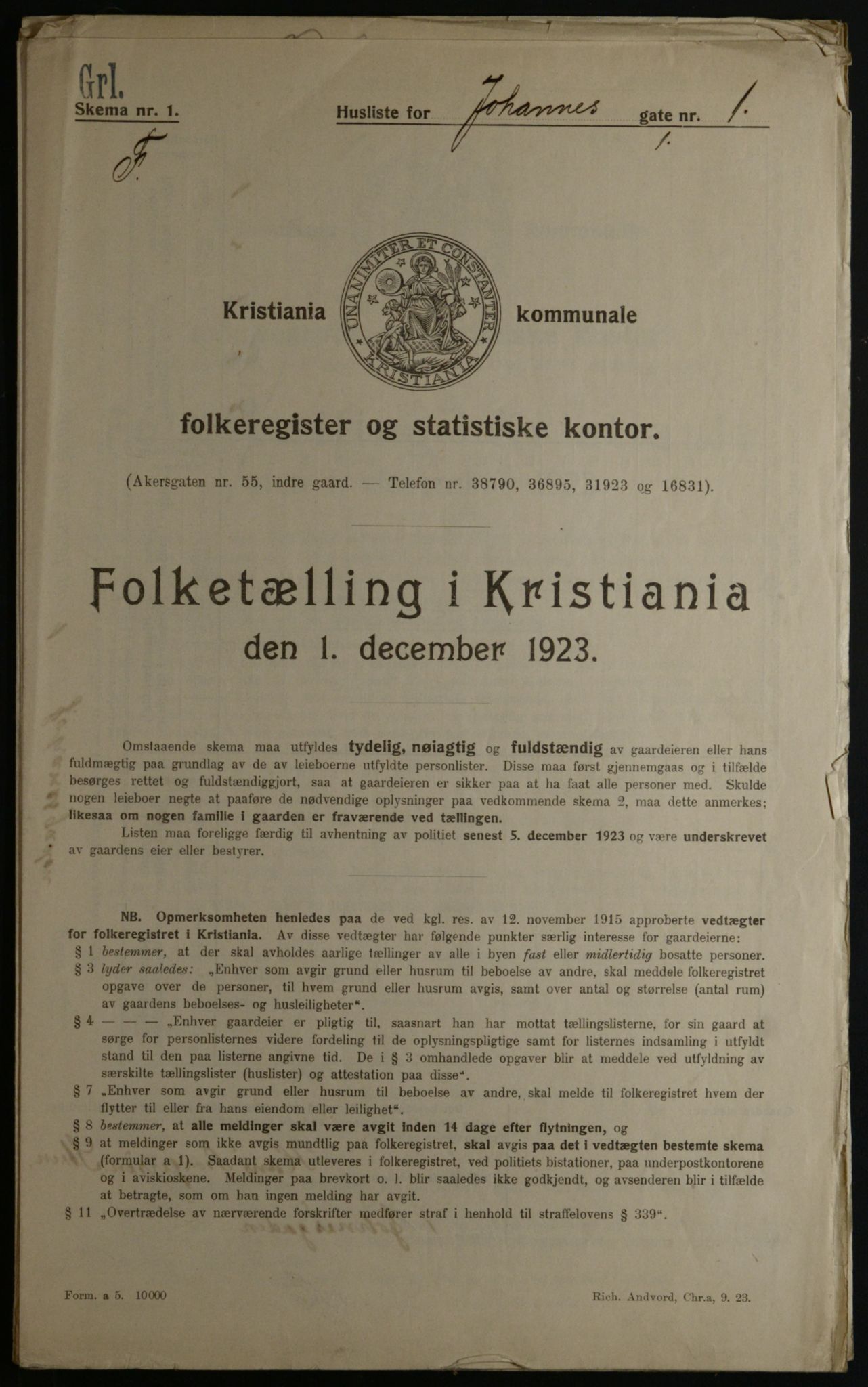 OBA, Municipal Census 1923 for Kristiania, 1923, p. 52789