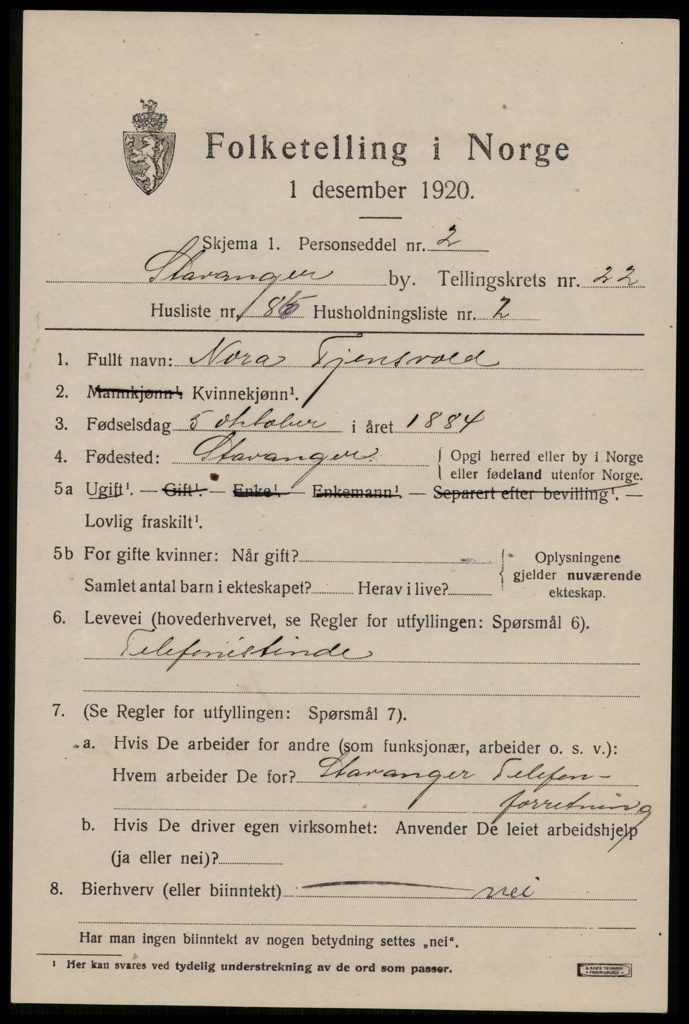 SAST, 1920 census for Stavanger, 1920, p. 74900