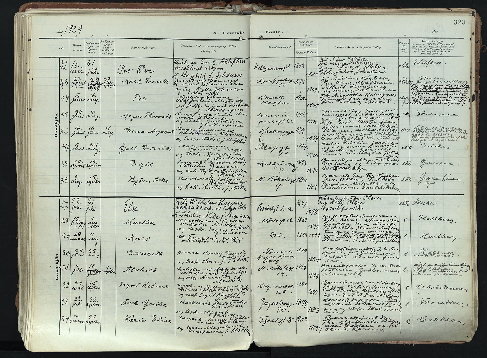 Larvik kirkebøker, AV/SAKO-A-352/F/Fa/L0012: Parish register (official) no. I 12, 1905-1933, p. 323