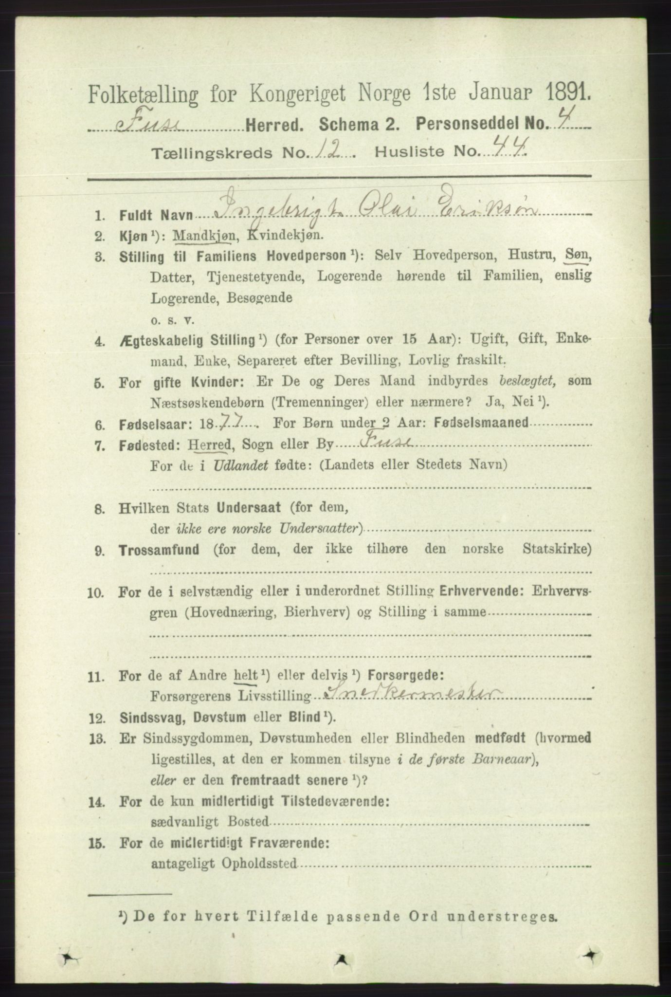 RA, 1891 census for 1241 Fusa, 1891, p. 2609