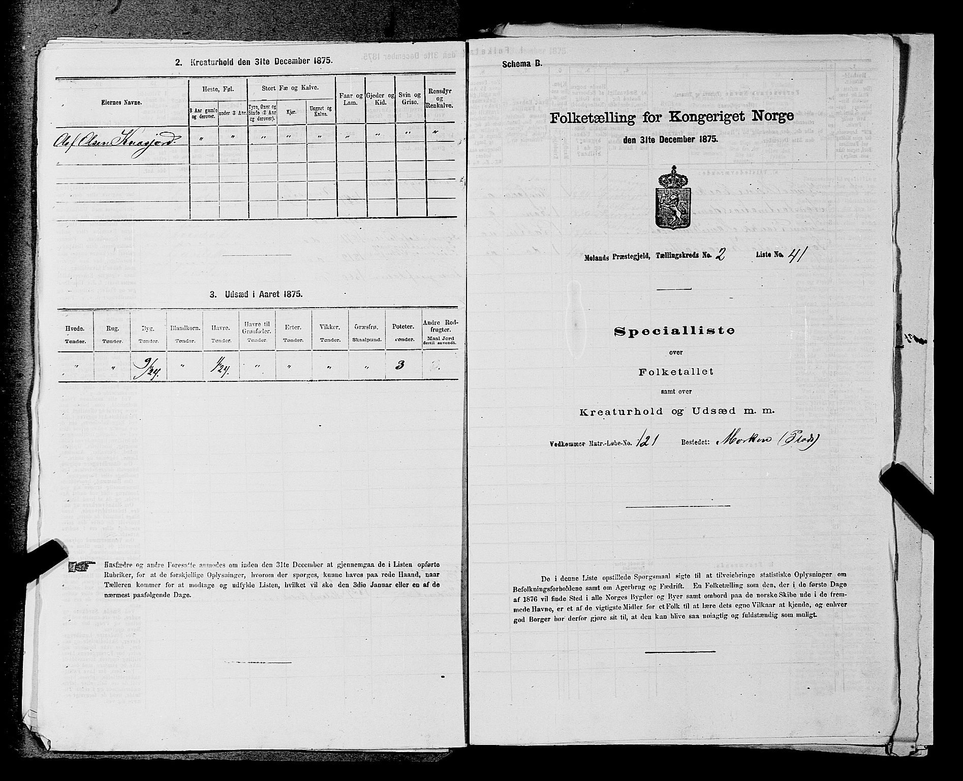 SAKO, 1875 census for 0831P Moland, 1875, p. 221