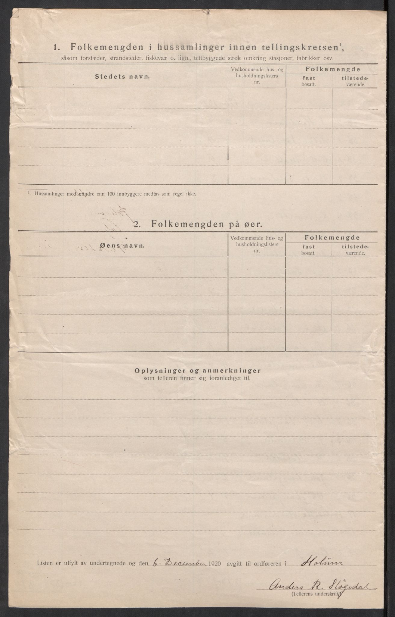 SAK, 1920 census for Holum, 1920, p. 15