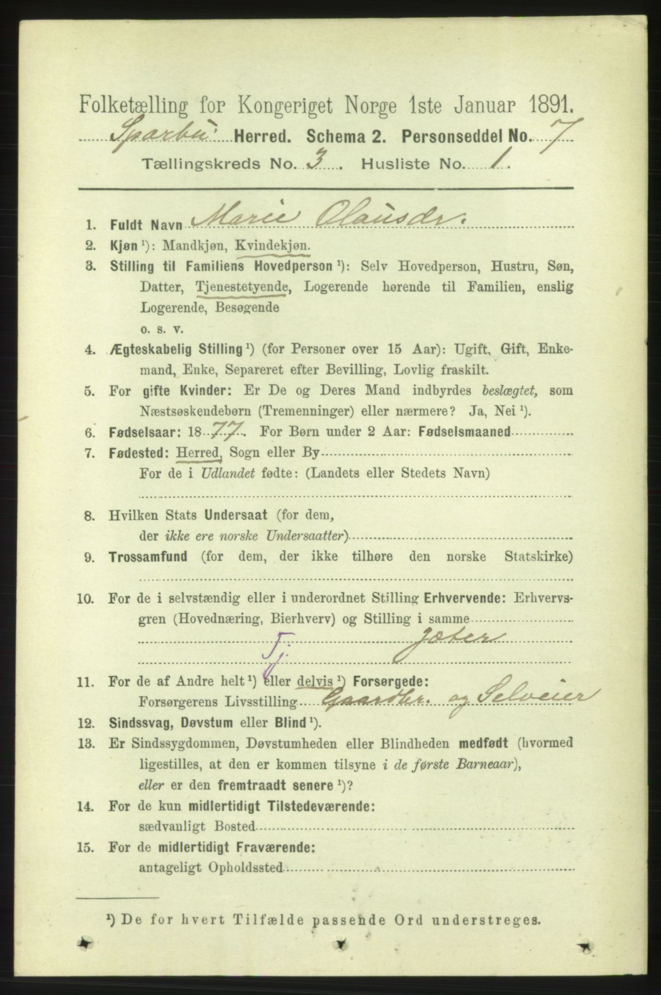 RA, 1891 census for 1731 Sparbu, 1891, p. 886