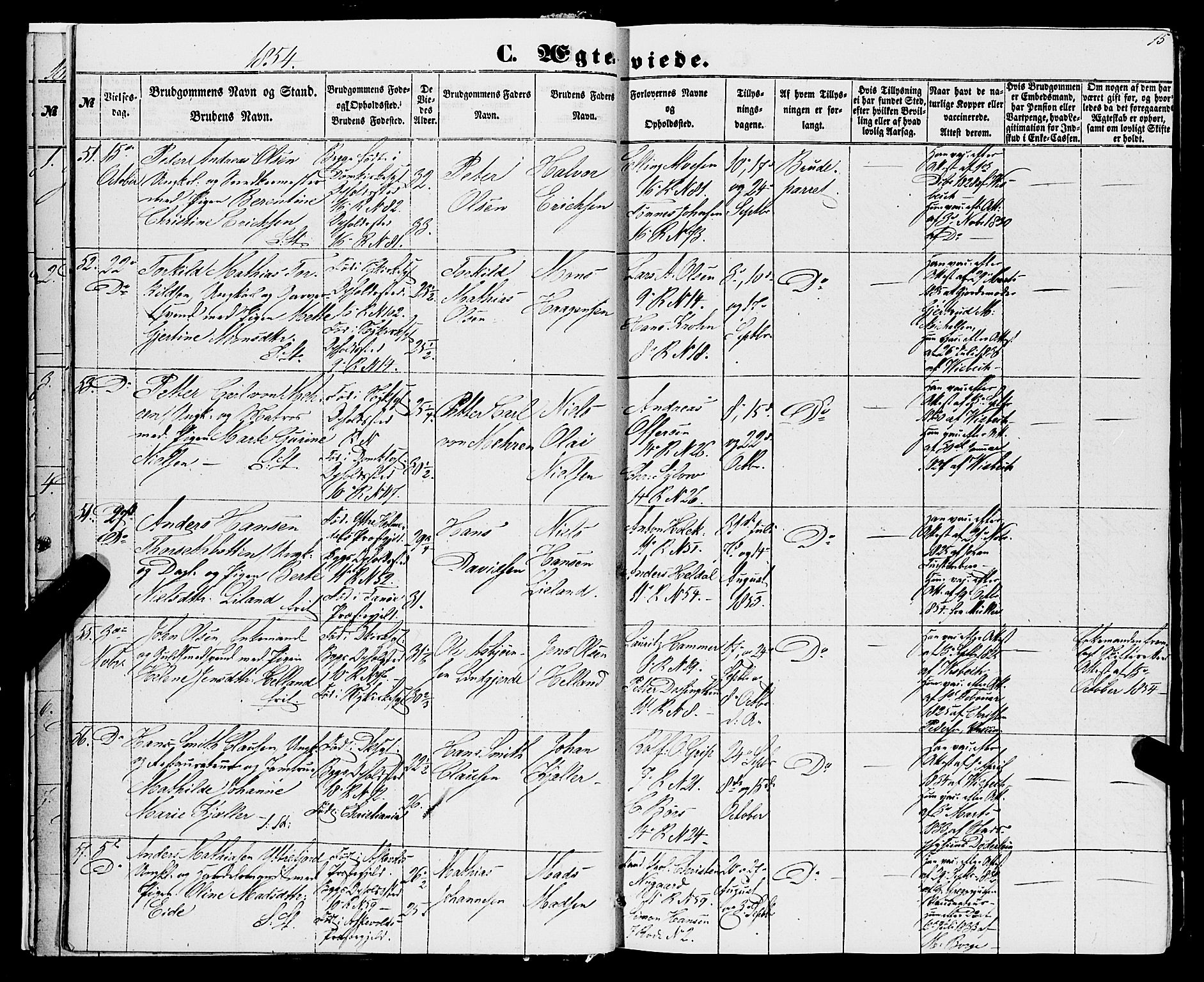 Domkirken sokneprestembete, AV/SAB-A-74801/H/Haa/L0034: Parish register (official) no. D 2, 1853-1874, p. 15