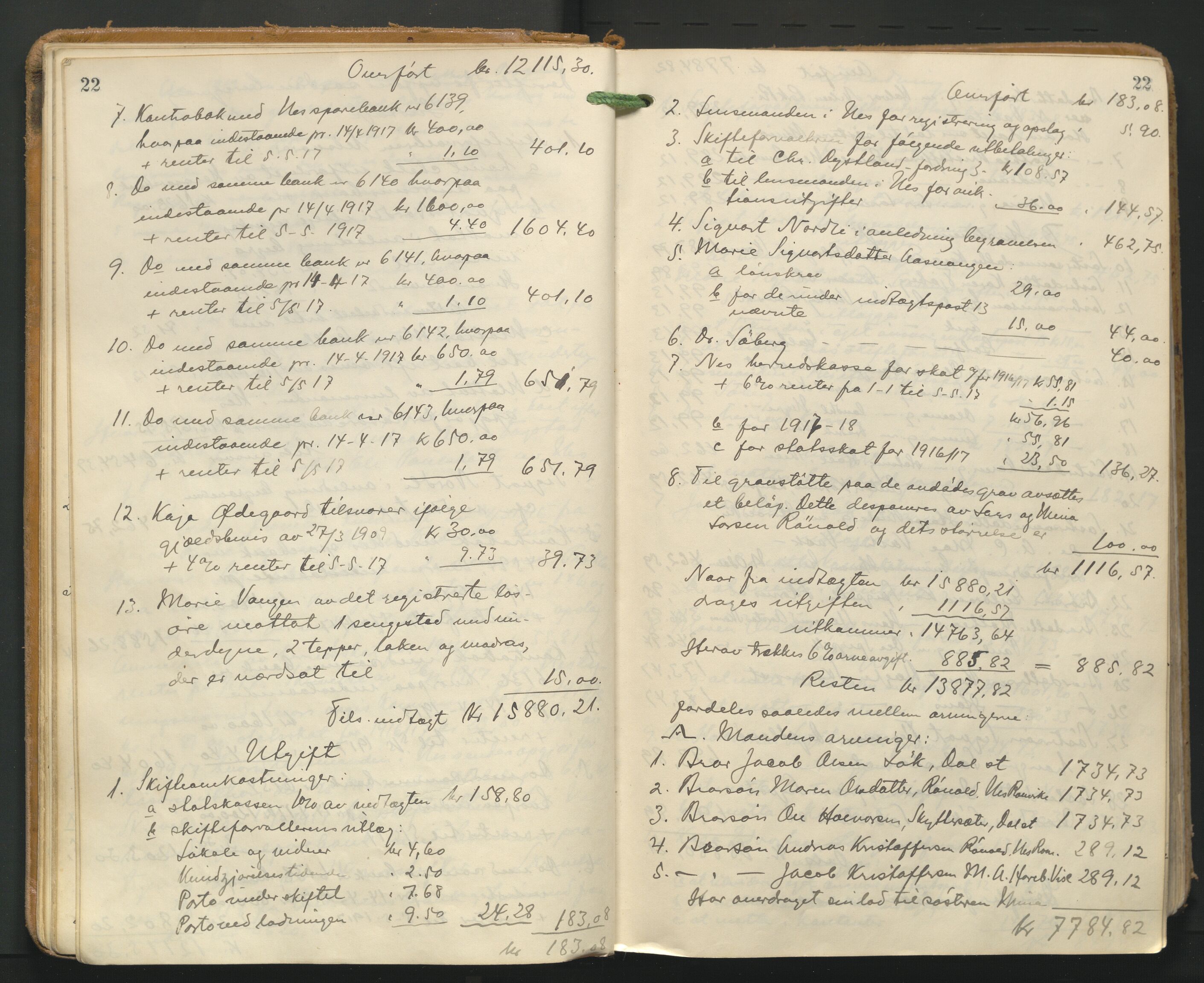 Nes tingrett, AV/SAO-A-10548/H/Hc/L0006: Utlodningsprotokoll, 1916-1943, p. 22