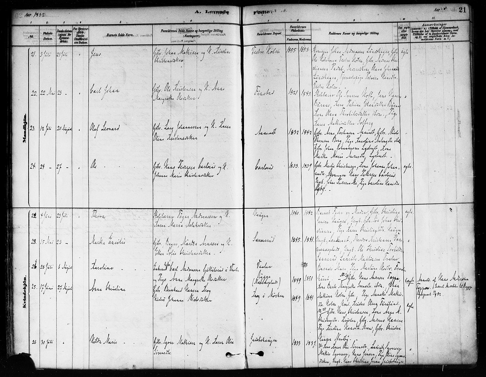 Skiptvet prestekontor Kirkebøker, AV/SAO-A-20009/F/Fa/L0009: Parish register (official) no. 9, 1878-1900, p. 21