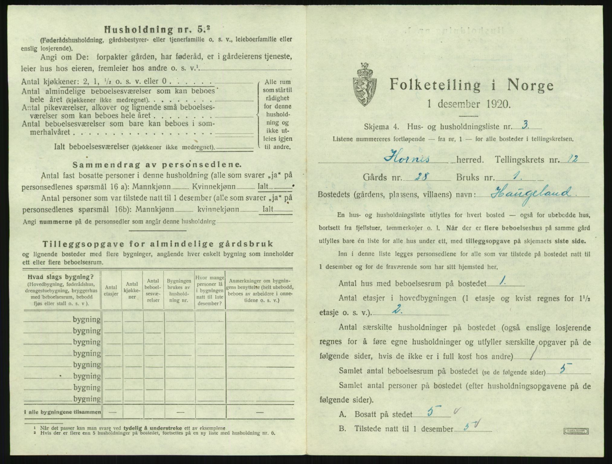 SAK, 1920 census for Hornnes, 1920, p. 477