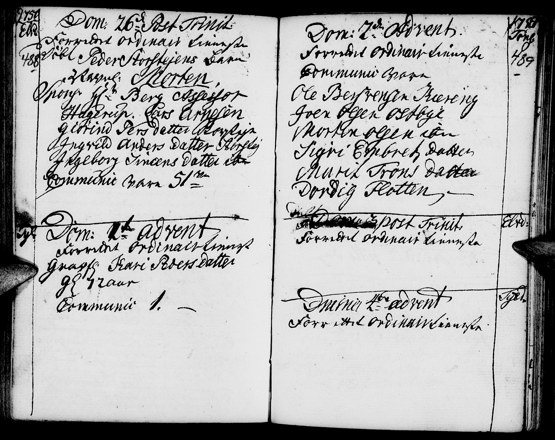 Tynset prestekontor, SAH/PREST-058/H/Ha/Haa/L0002: Parish register (official) no. 2, 1737-1767, p. 488-489