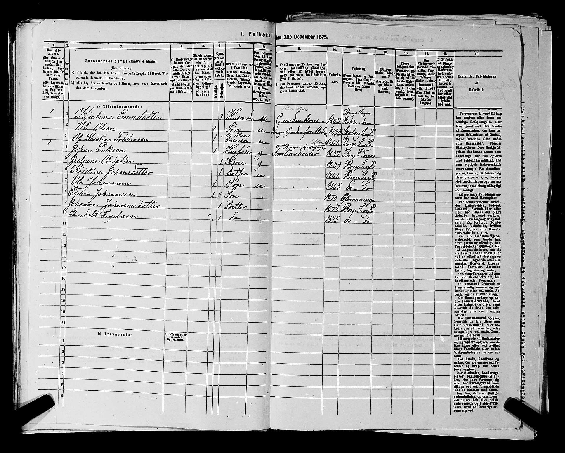 RA, 1875 census for 0113P Borge, 1875, p. 957