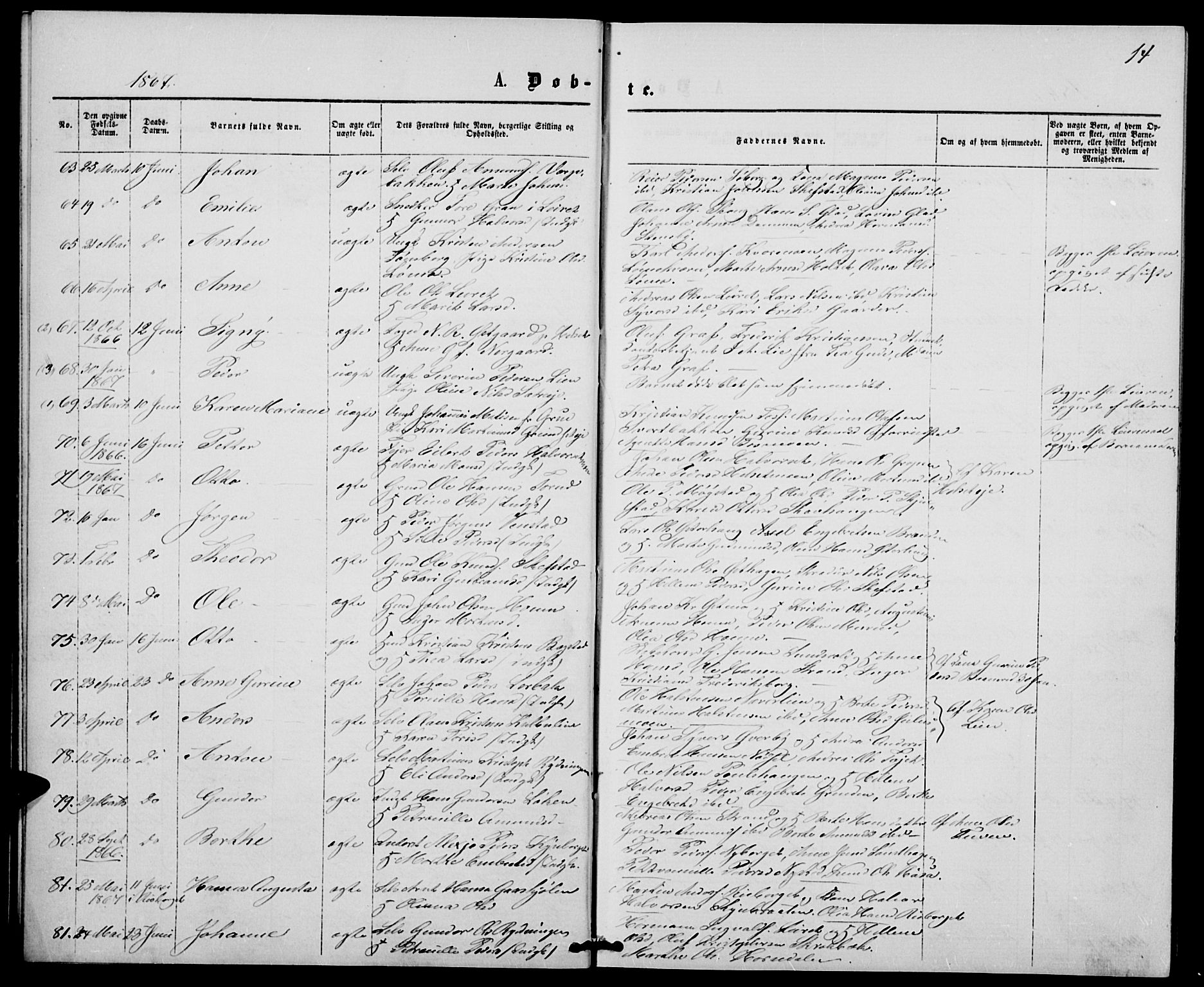 Elverum prestekontor, AV/SAH-PREST-044/H/Ha/Hab/L0004: Parish register (copy) no. 4, 1866-1874, p. 14