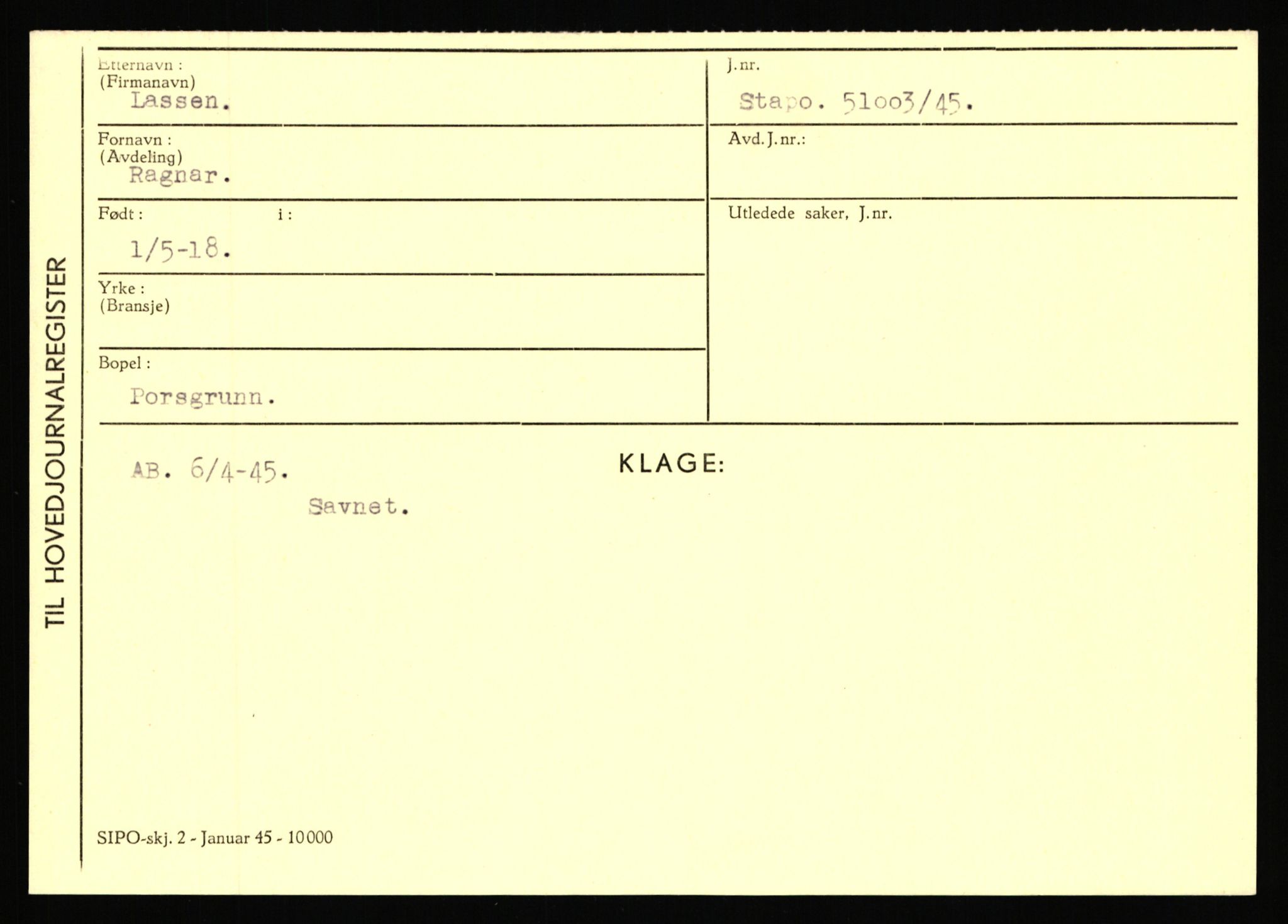 Statspolitiet - Hovedkontoret / Osloavdelingen, AV/RA-S-1329/C/Ca/L0009: Knutsen - Limstrand, 1943-1945, p. 3990
