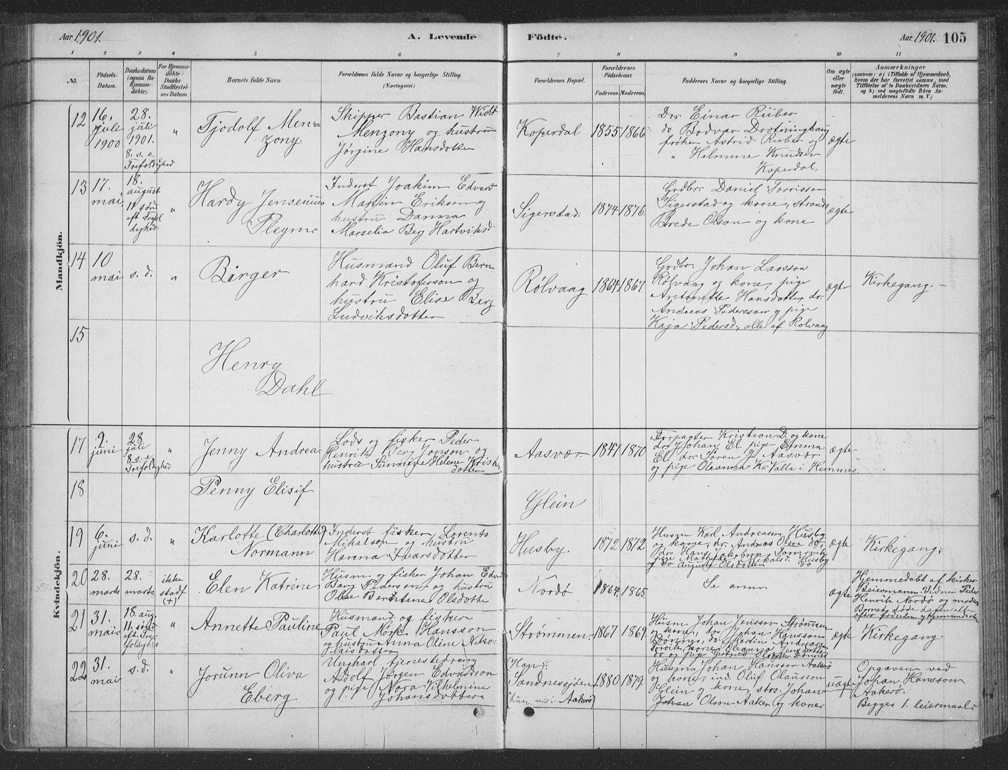 Ministerialprotokoller, klokkerbøker og fødselsregistre - Nordland, AV/SAT-A-1459/835/L0532: Parish register (copy) no. 835C04, 1880-1905, p. 105