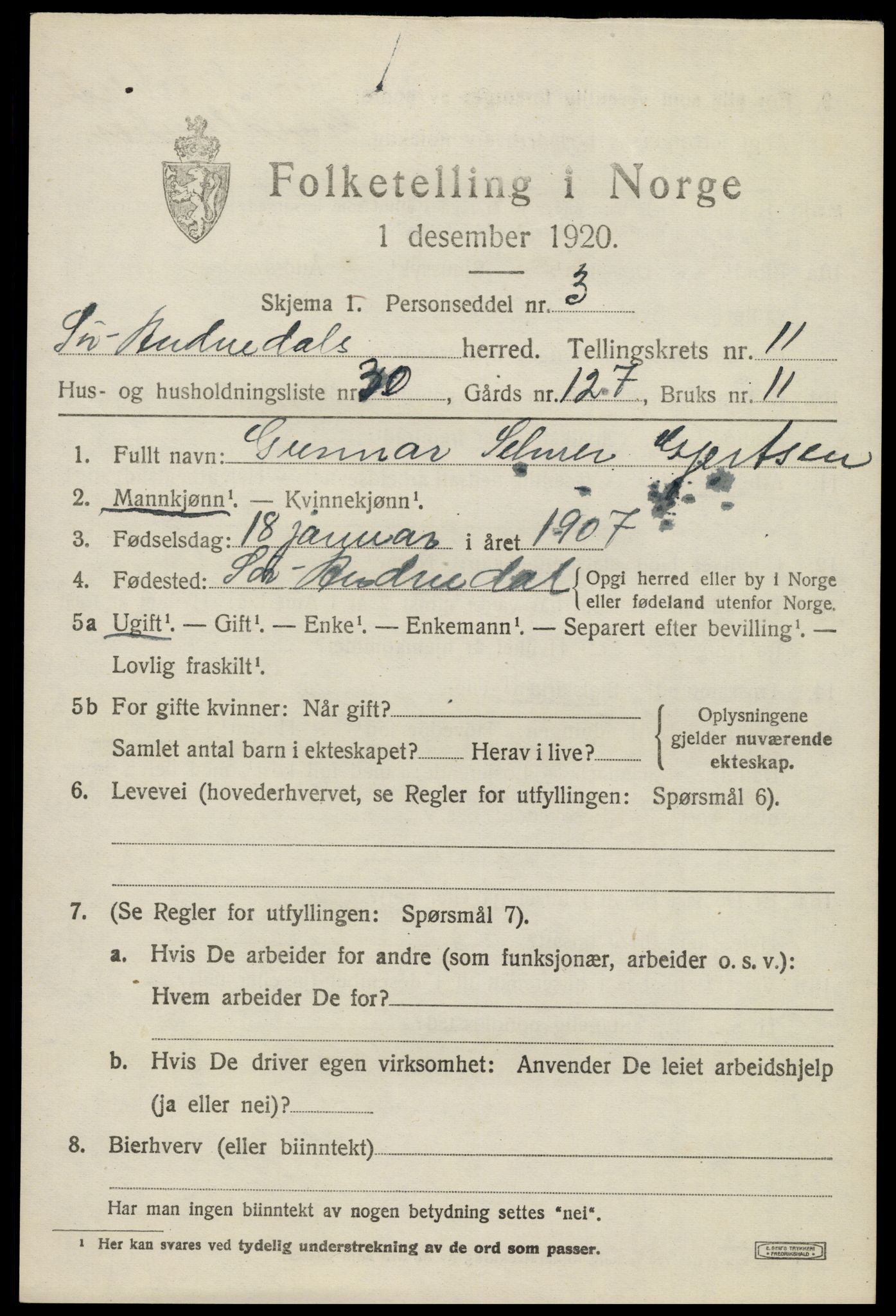 SAK, 1920 census for Sør-Audnedal, 1920, p. 4521