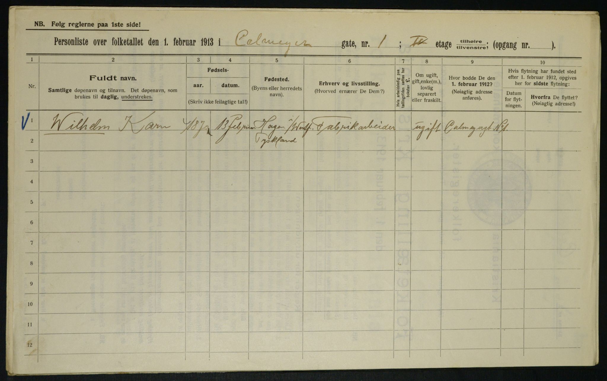 OBA, Municipal Census 1913 for Kristiania, 1913, p. 11398