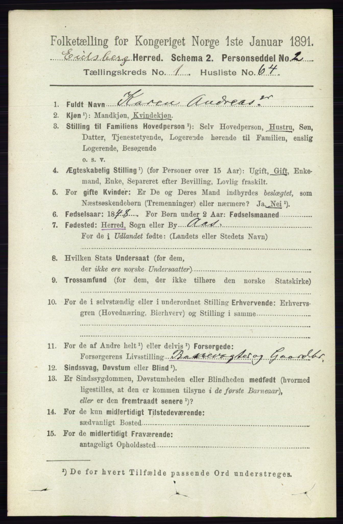 RA, 1891 census for 0125 Eidsberg, 1891, p. 535