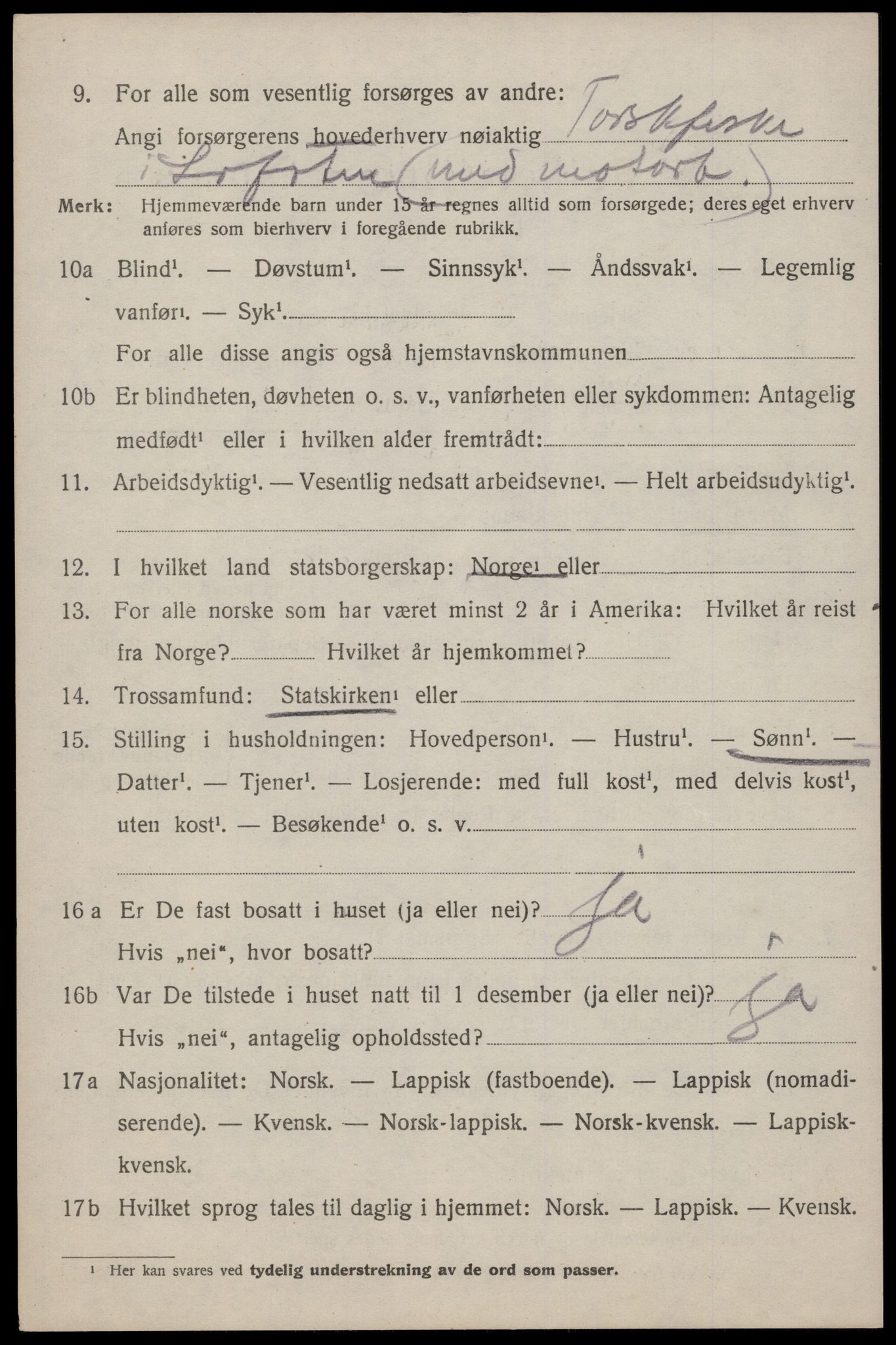 SAT, 1920 census for Flakstad, 1920, p. 2140