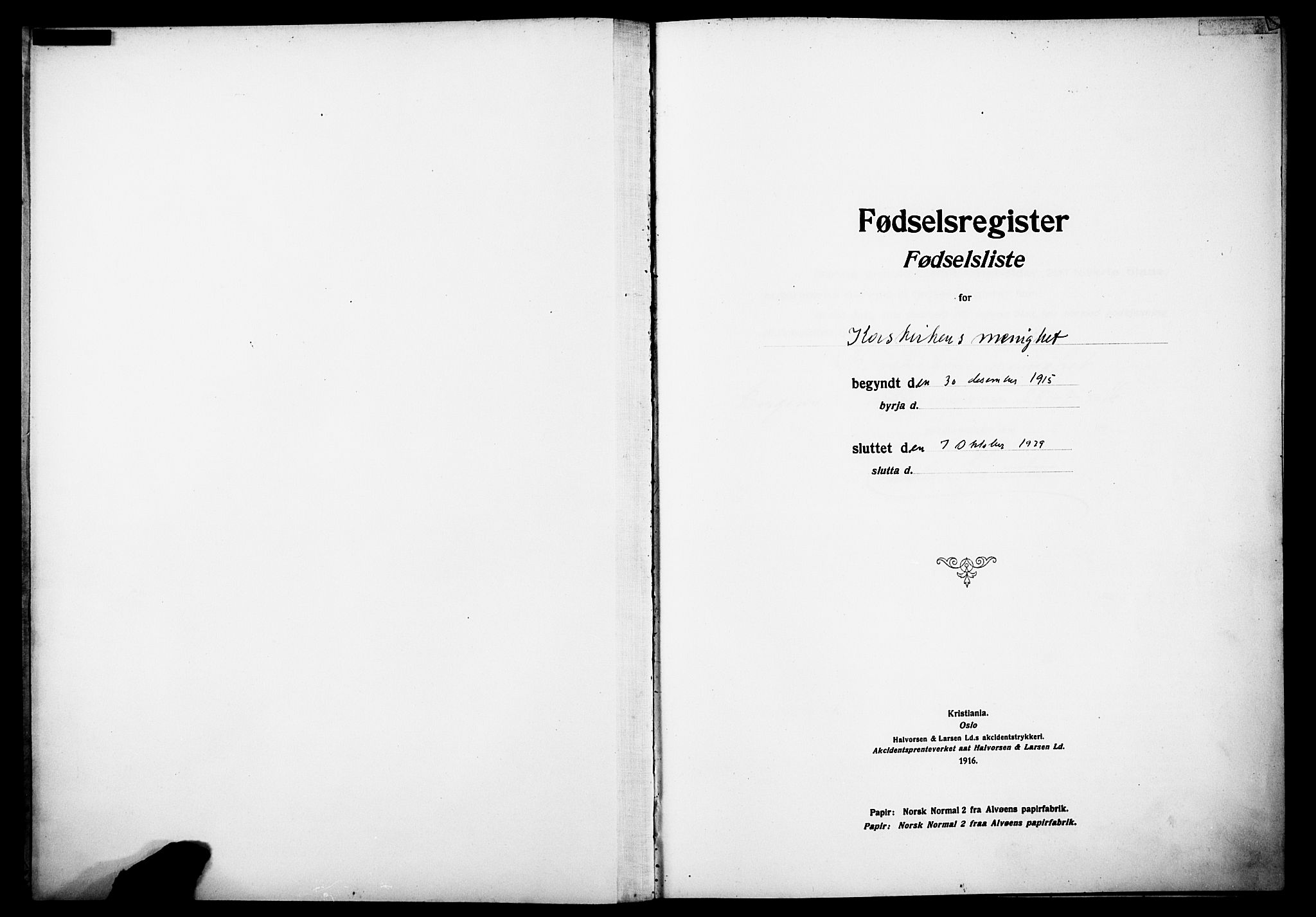 Korskirken sokneprestembete, SAB/A-76101/I/Id/L00A1: Birth register no. A 1, 1916-1929