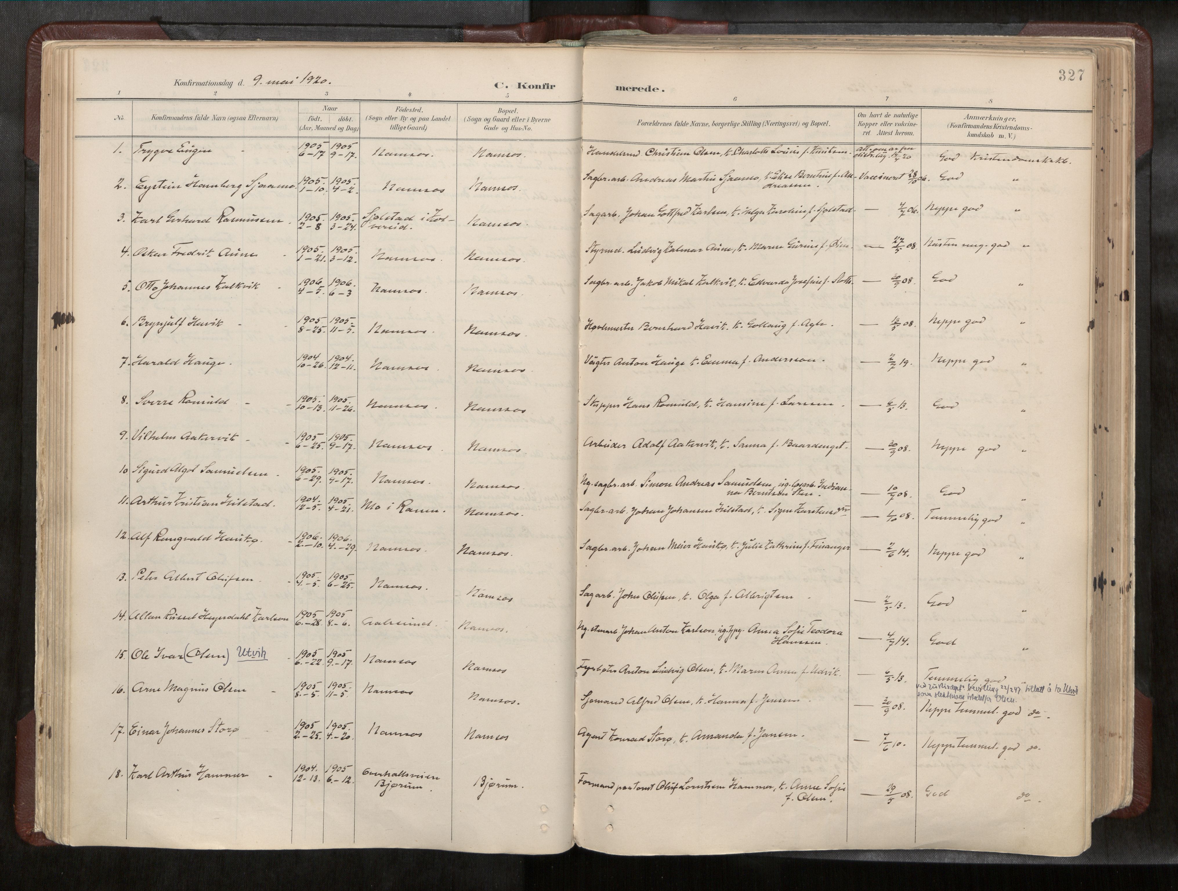 Ministerialprotokoller, klokkerbøker og fødselsregistre - Nord-Trøndelag, AV/SAT-A-1458/768/L0579a: Parish register (official) no. 768A14, 1887-1931, p. 327