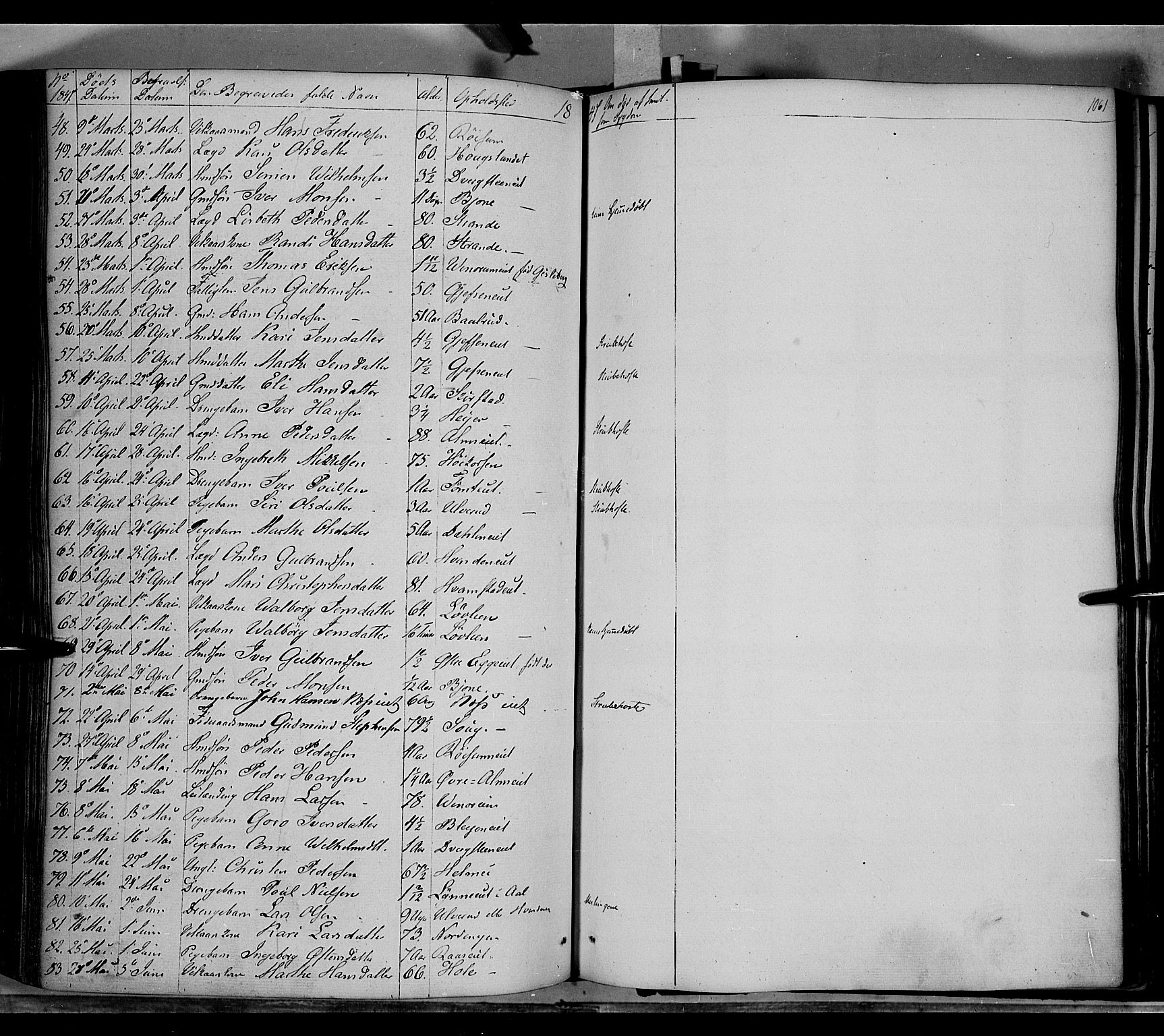 Gran prestekontor, SAH/PREST-112/H/Ha/Haa/L0011: Parish register (official) no. 11, 1842-1856, p. 1060-1061