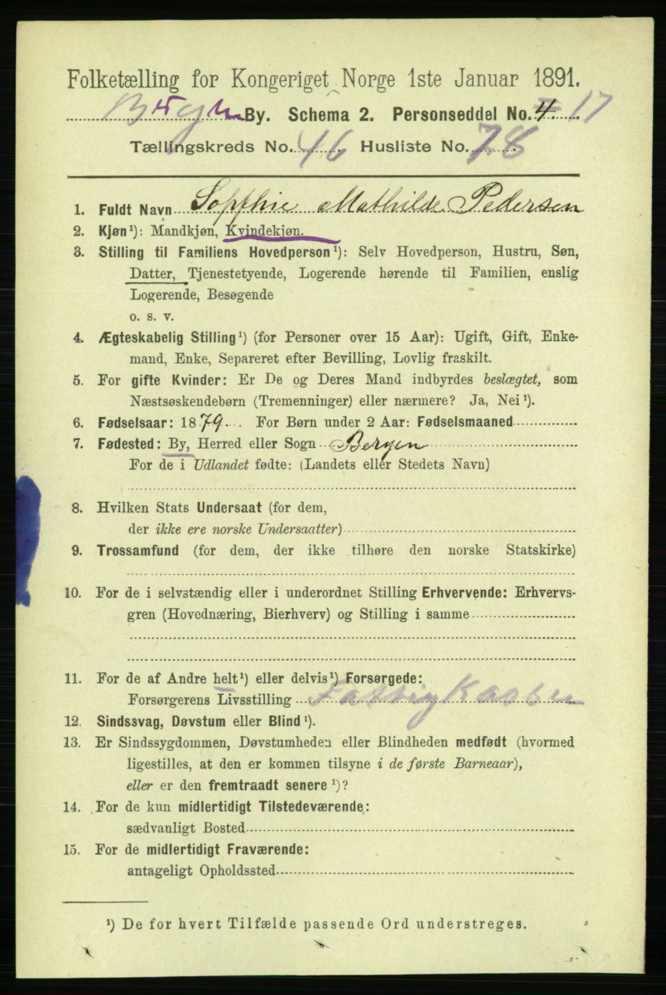 RA, 1891 Census for 1301 Bergen, 1891, p. 55444