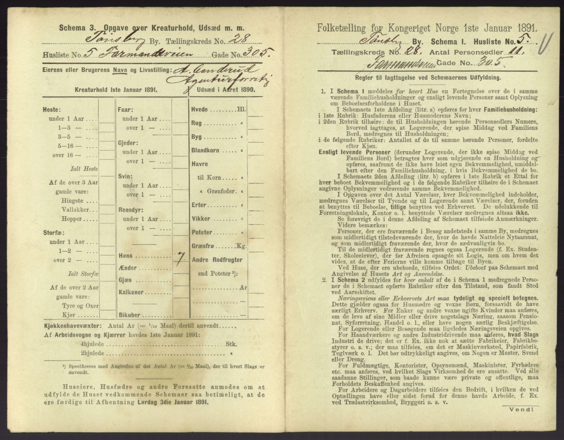 RA, 1891 census for 0705 Tønsberg, 1891, p. 872