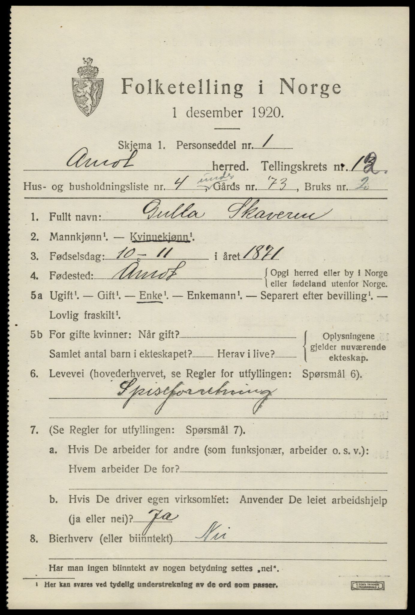 SAH, 1920 census for Åmot, 1920, p. 9637