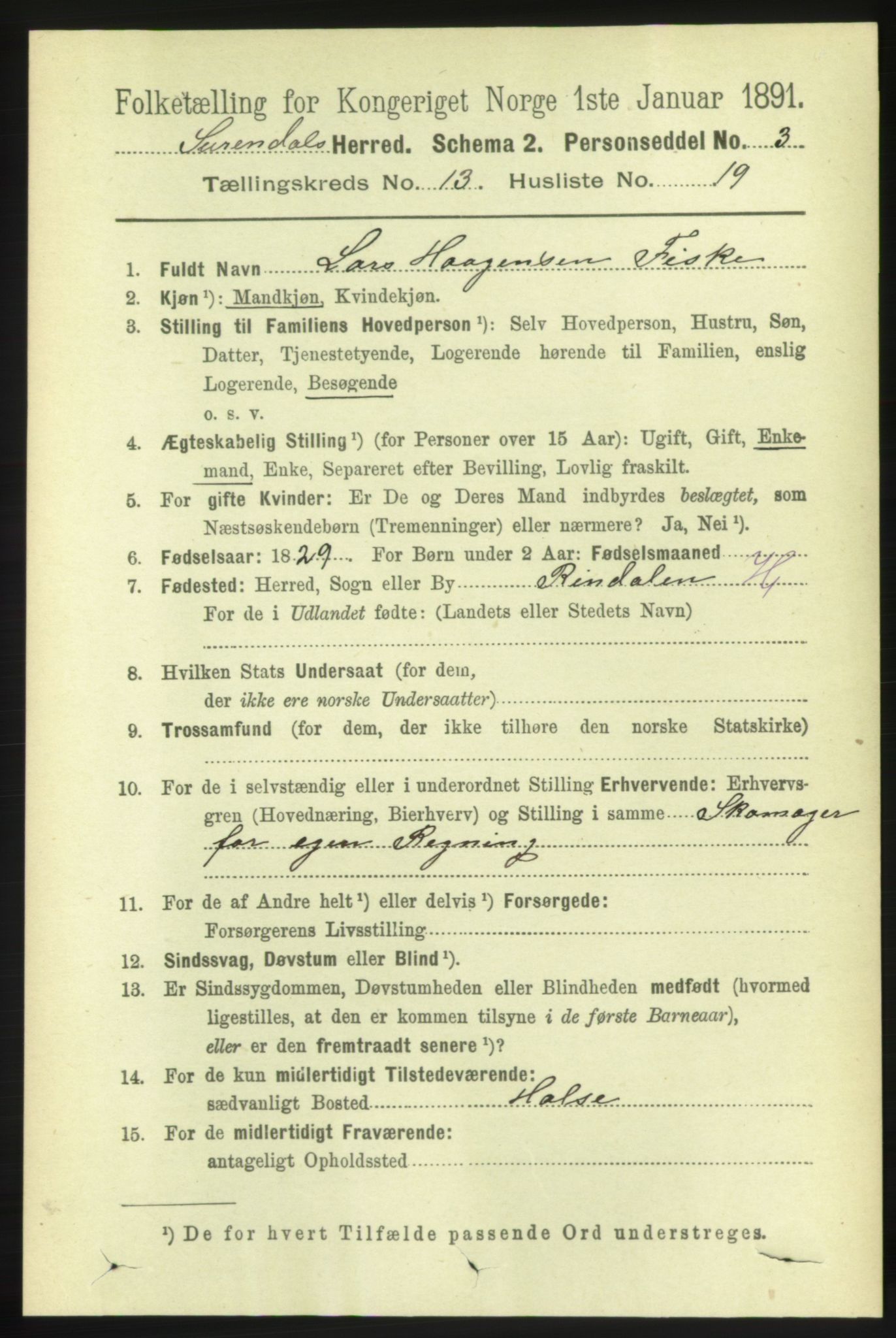 RA, 1891 census for 1566 Surnadal, 1891, p. 3271