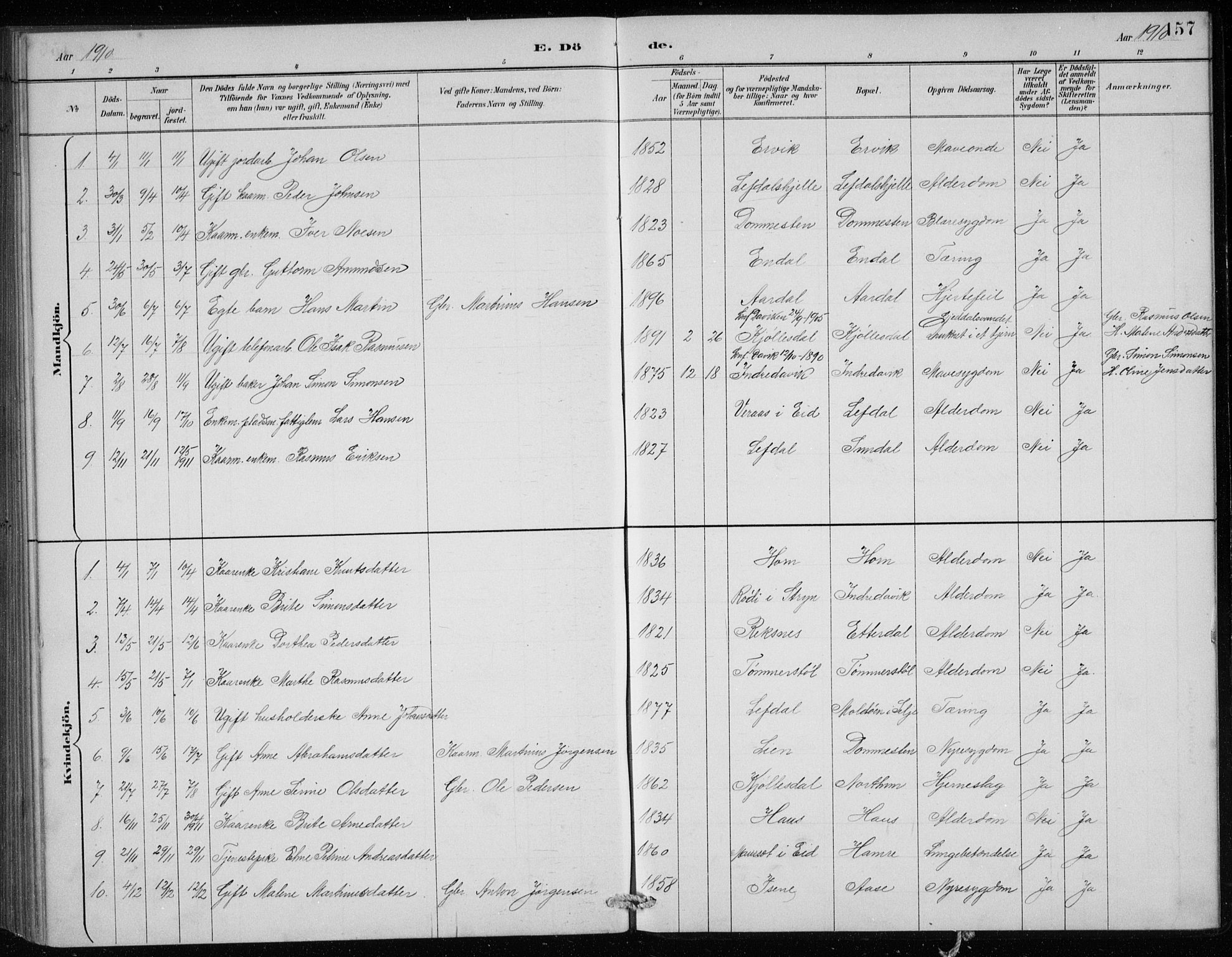 Davik sokneprestembete, AV/SAB-A-79701/H/Hab/Haba/L0002: Parish register (copy) no. A 2, 1890-1911, p. 157